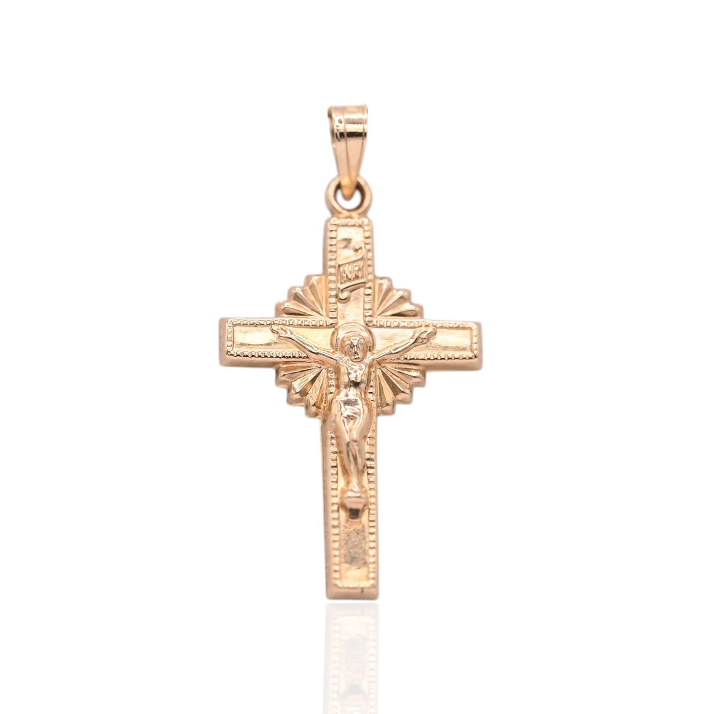 Sunburst Crucifix Pendant 14K Yellow Gold