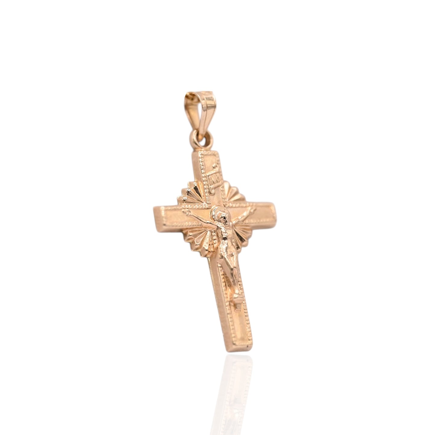 Sunburst Crucifix Pendant 14K Yellow Gold