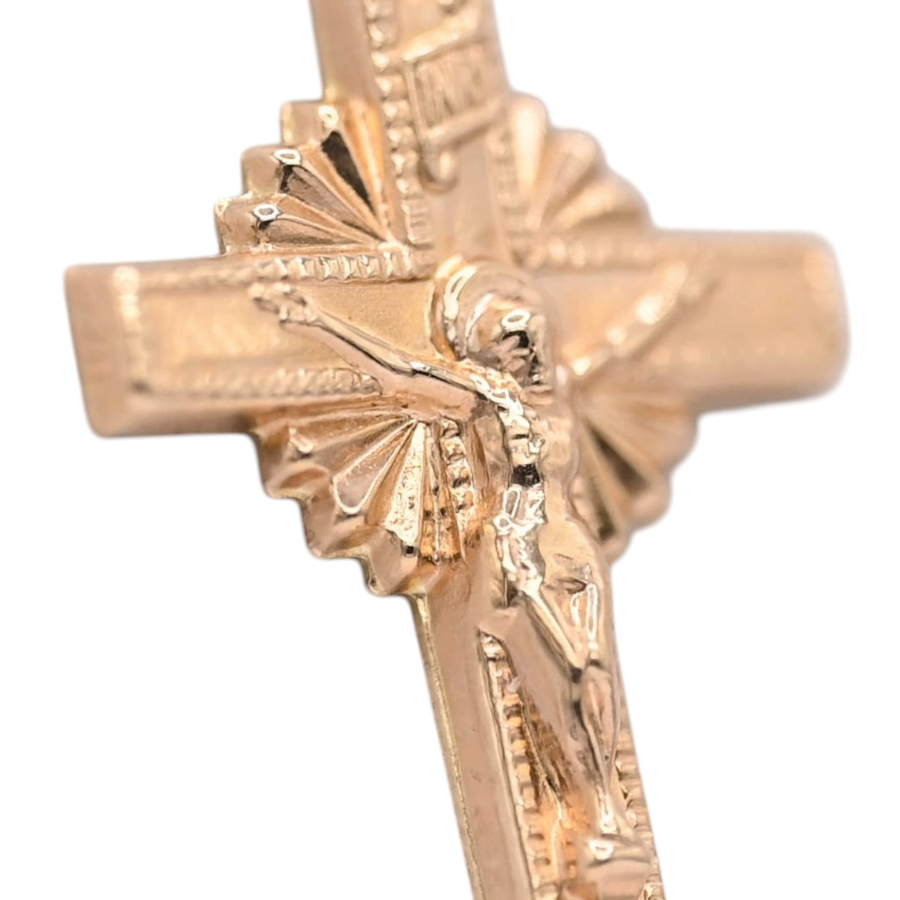 Sunburst Crucifix Pendant 14K Yellow Gold