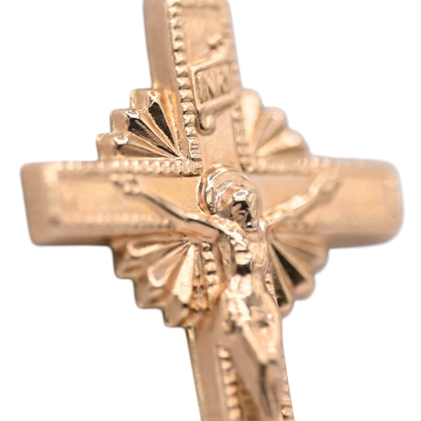 Sunburst Crucifix Pendant 14K Yellow Gold