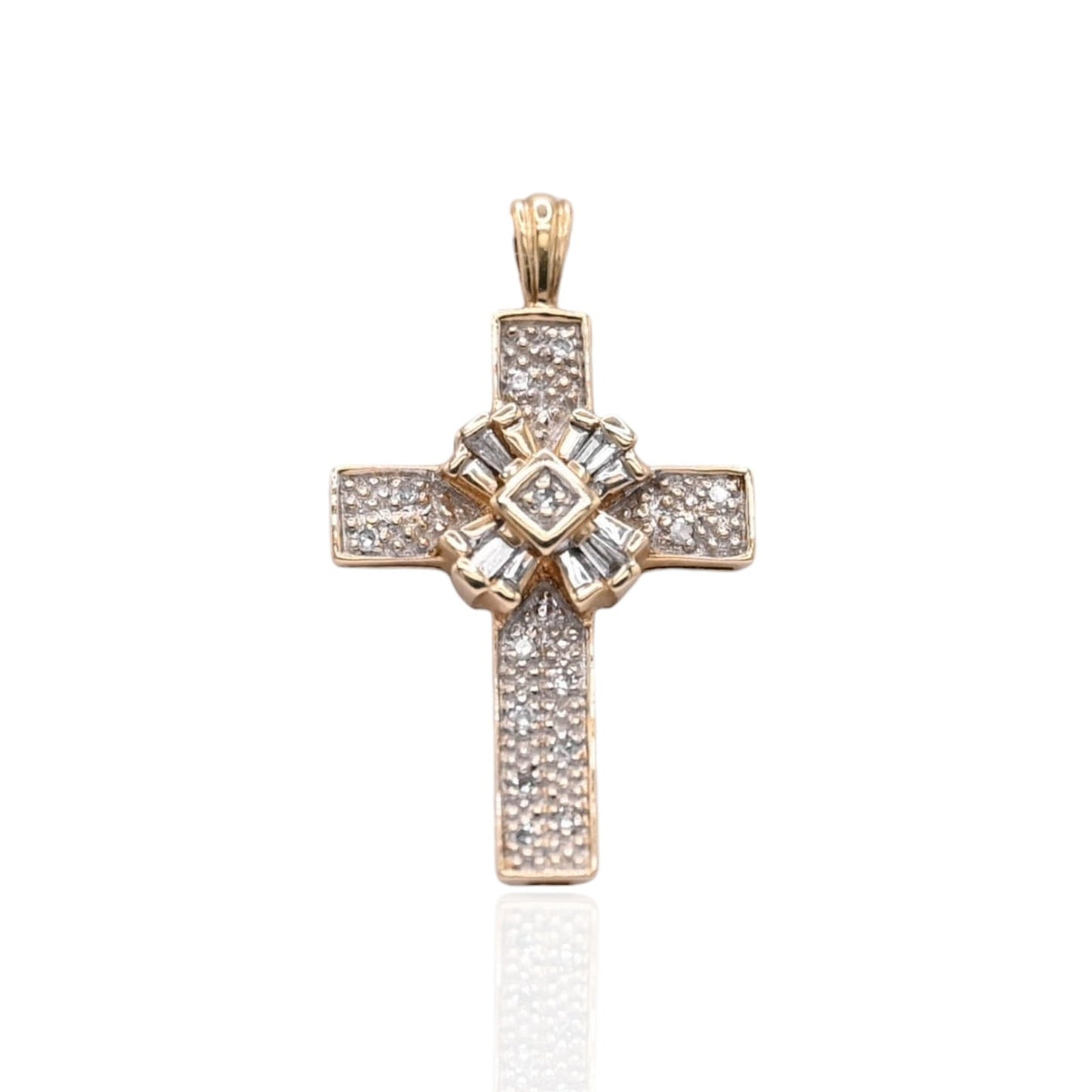 Crossover-Detailed Diamond Cross Pendant 14K Yellow Gold 0.05cttw