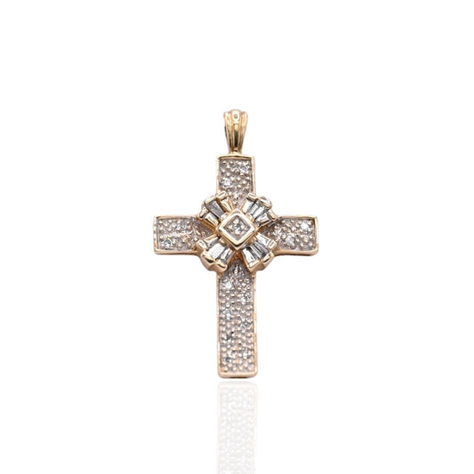 Crossover-Detailed Diamond Cross Pendant 14K Yellow Gold 0.05cttw