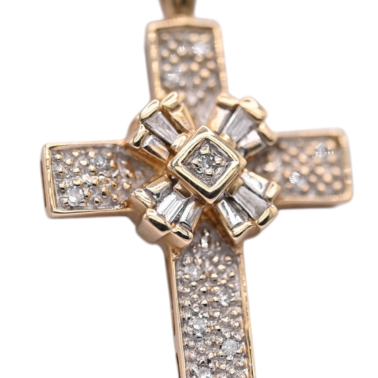 Crossover-Detailed Diamond Cross Pendant 14K Yellow Gold 0.05cttw