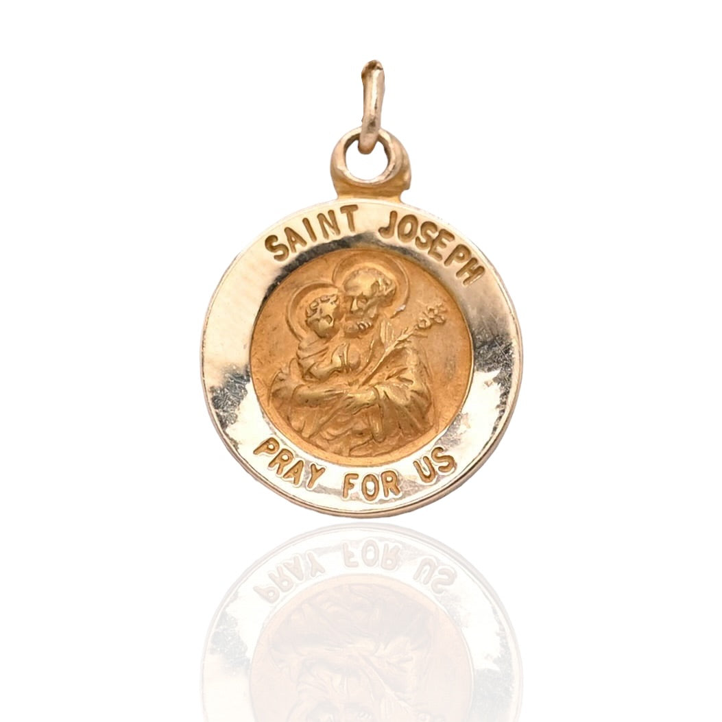 Round Saint Joseph Pendant 14K Yellow Gold
