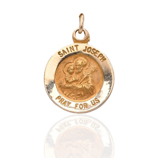 Round Saint Joseph Pendant 14K Yellow Gold