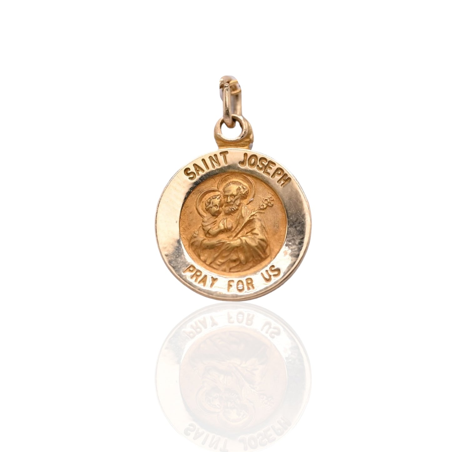 Round Saint Joseph Pendant 14K Yellow Gold