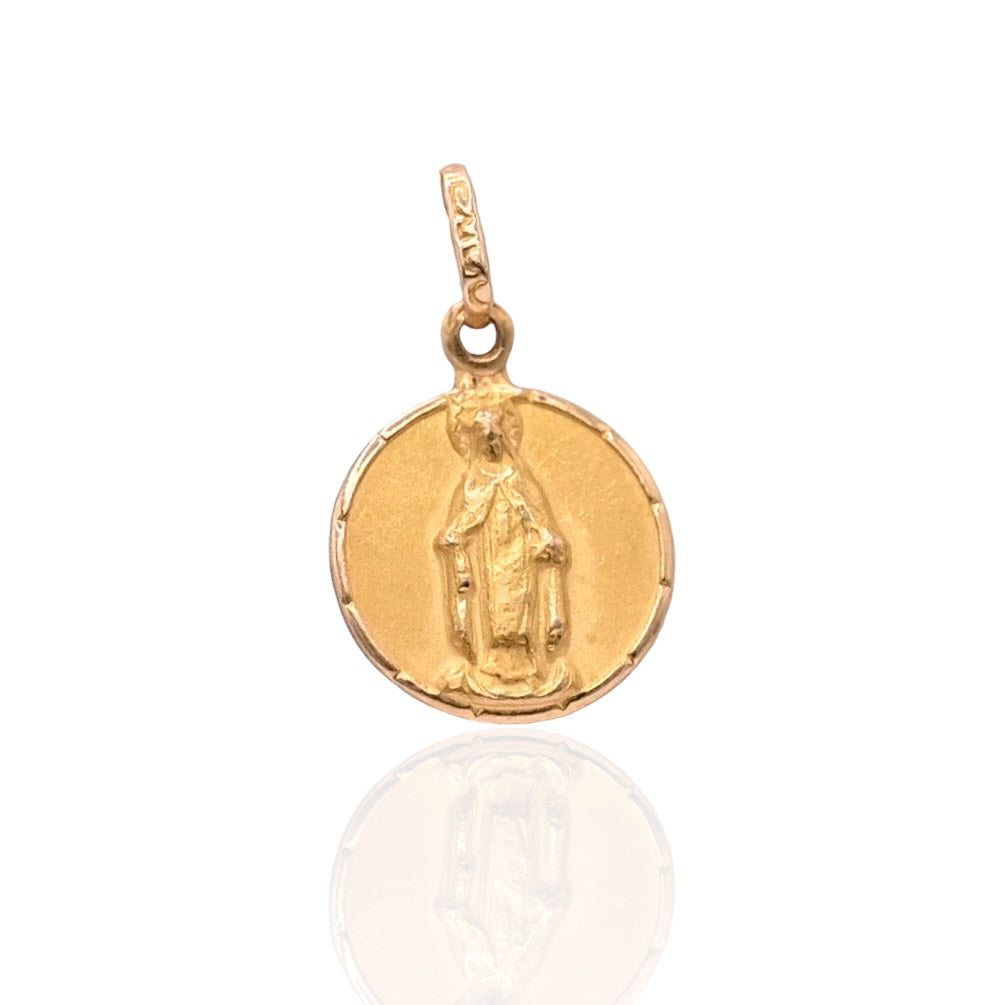 Round Miraculous Medal Pendant 18K Yellow Gold