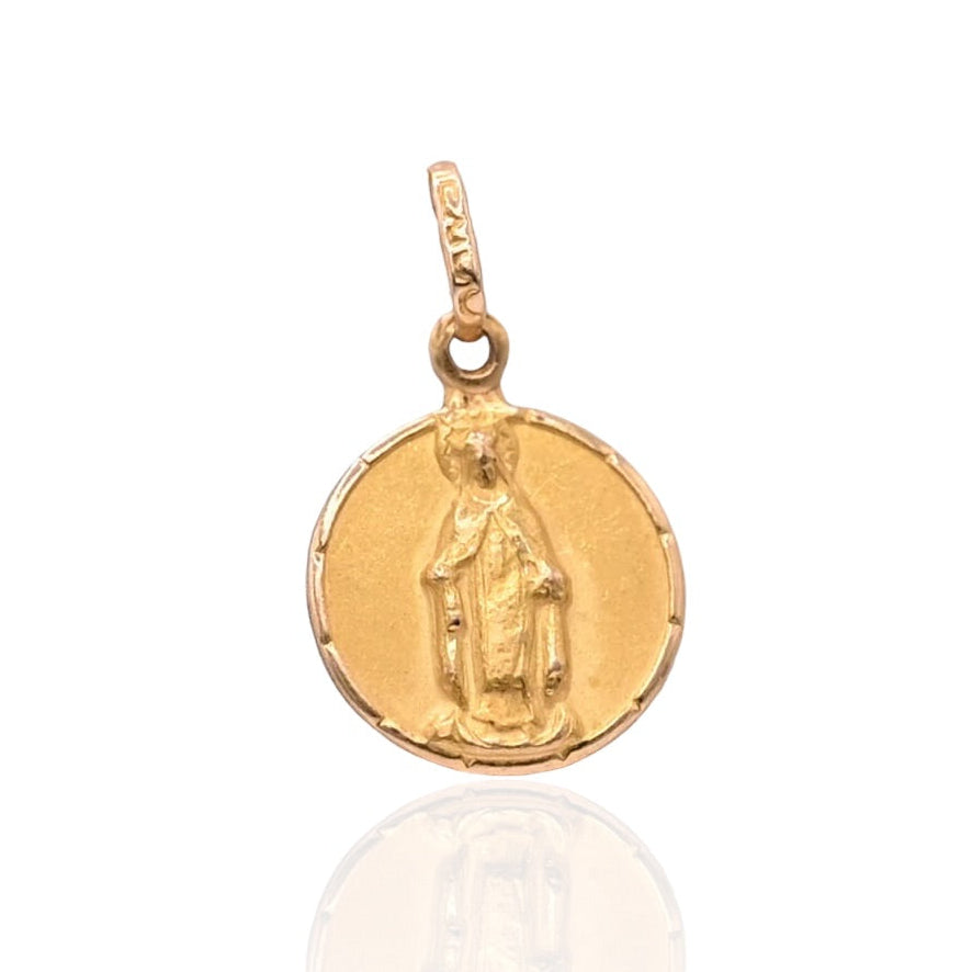 Round Miraculous Medal Pendant 18K Yellow Gold