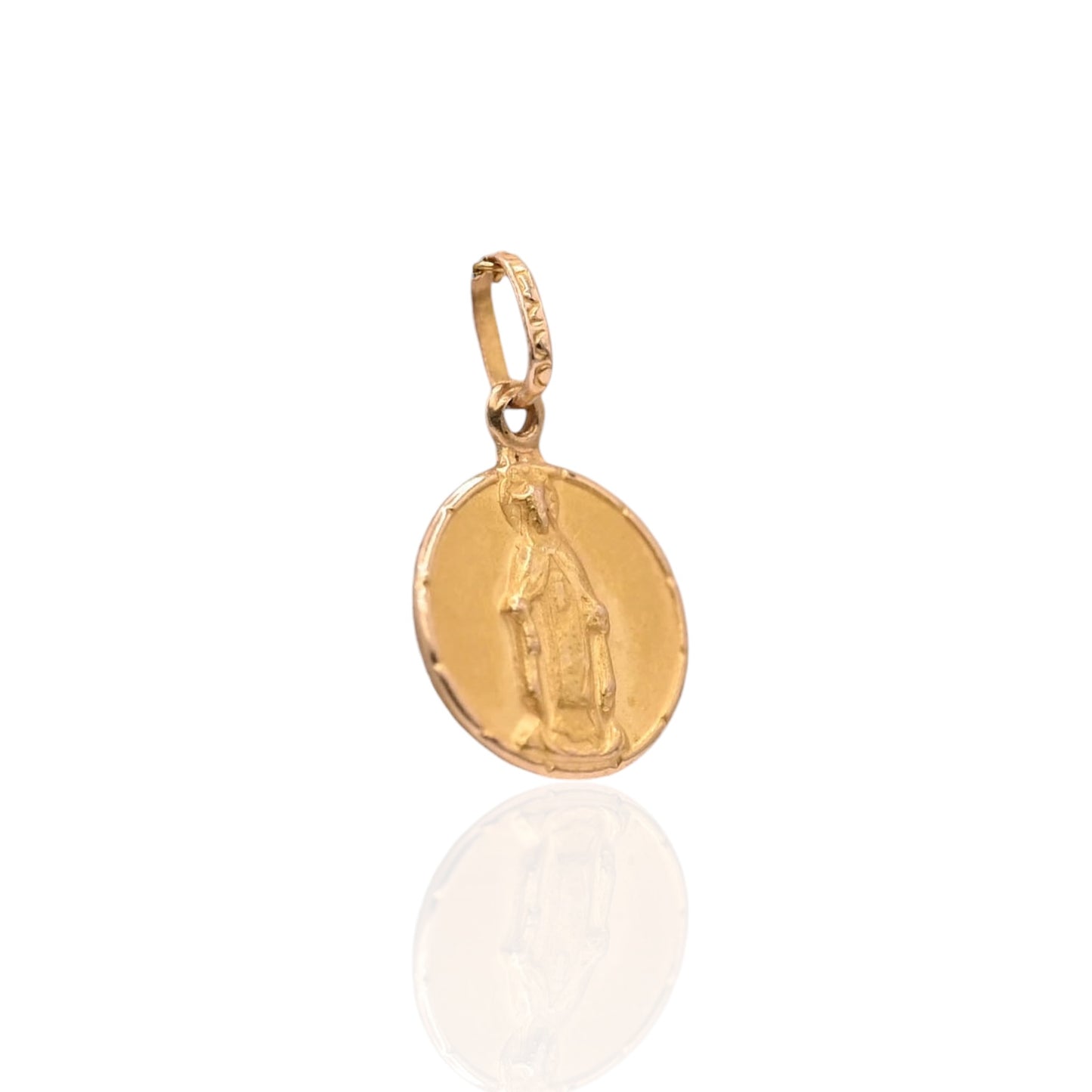 Round Miraculous Medal Pendant 18K Yellow Gold