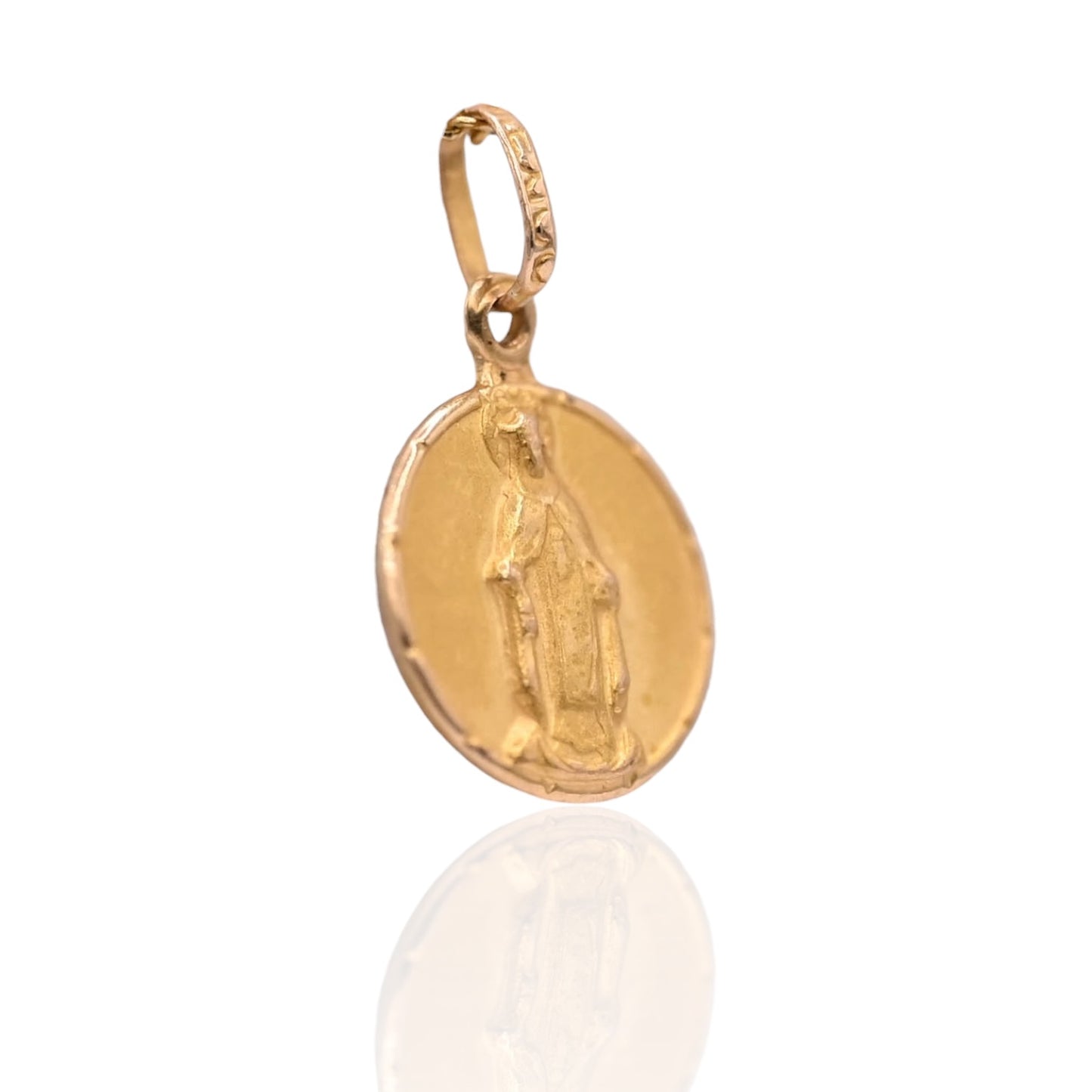 Round Miraculous Medal Pendant 18K Yellow Gold