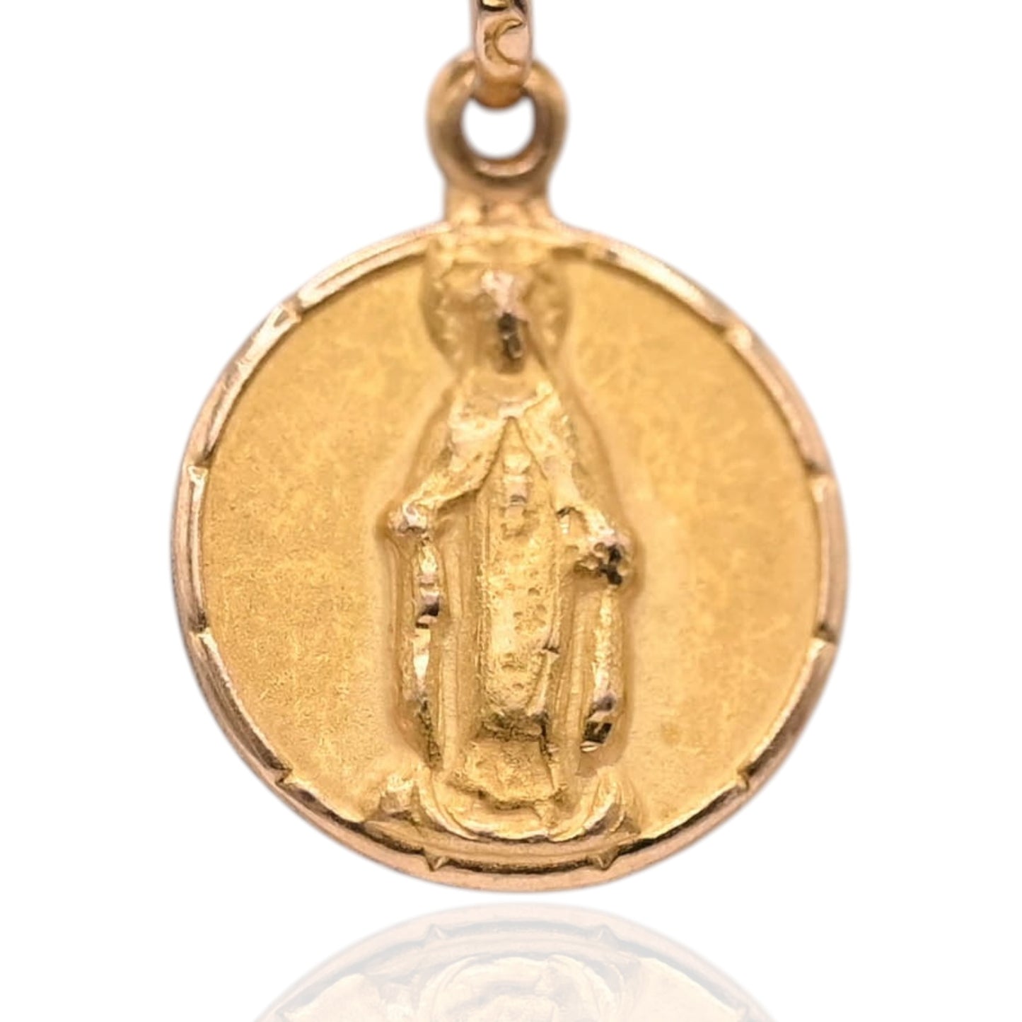 Round Miraculous Medal Pendant 18K Yellow Gold