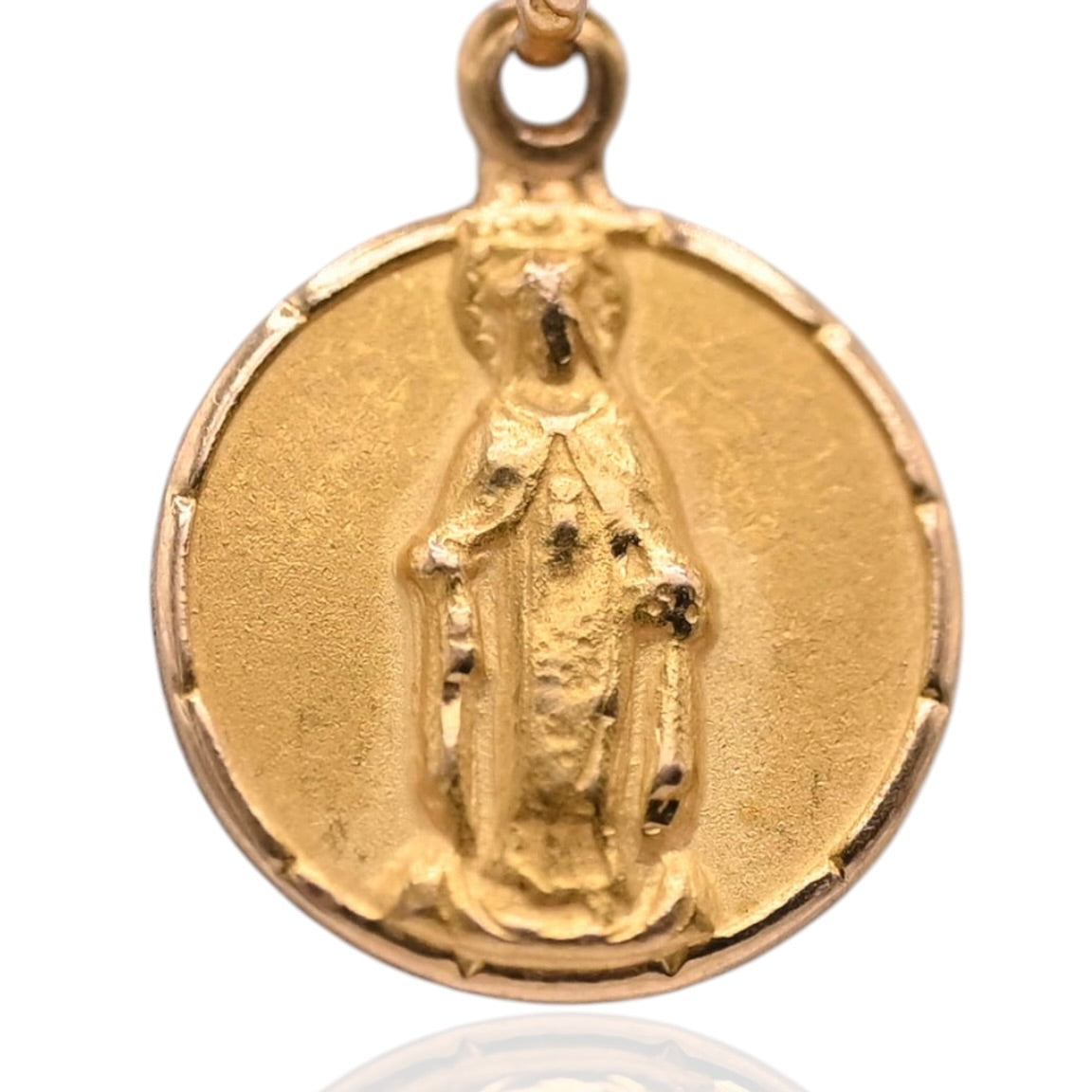 Round Miraculous Medal Pendant 18K Yellow Gold