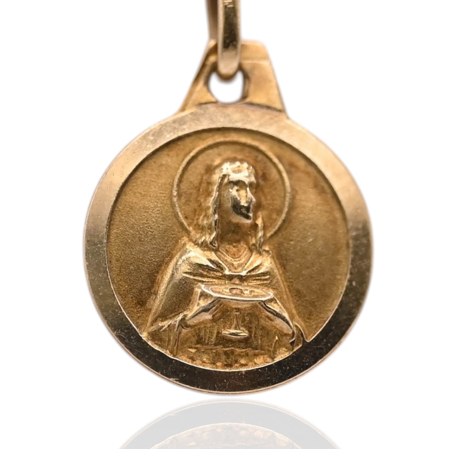 Saint Holding Cup Round Pendant 14K Yellow Gold