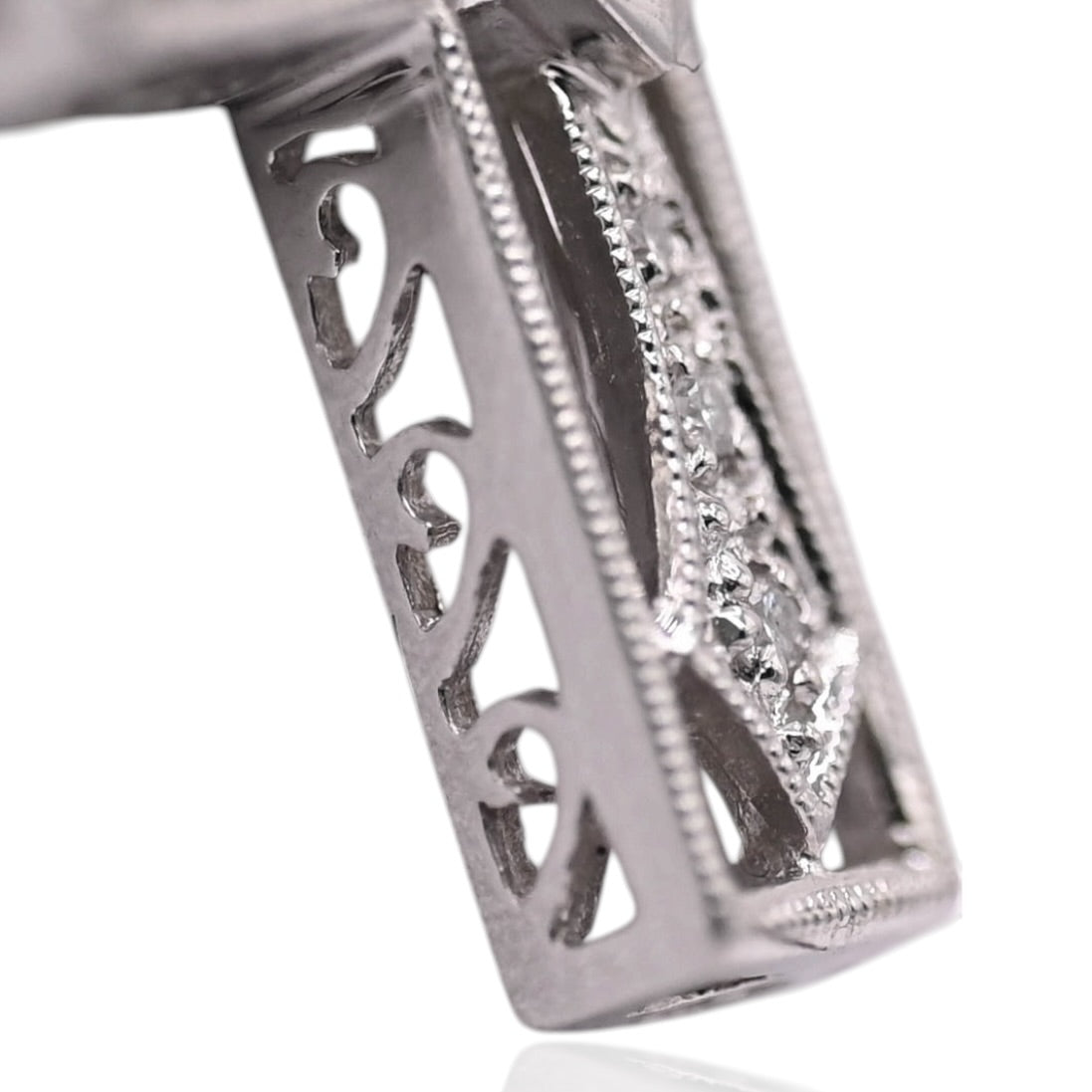 Ornate Peridot and Diamond Cross Slider Pendant 14K White Gold