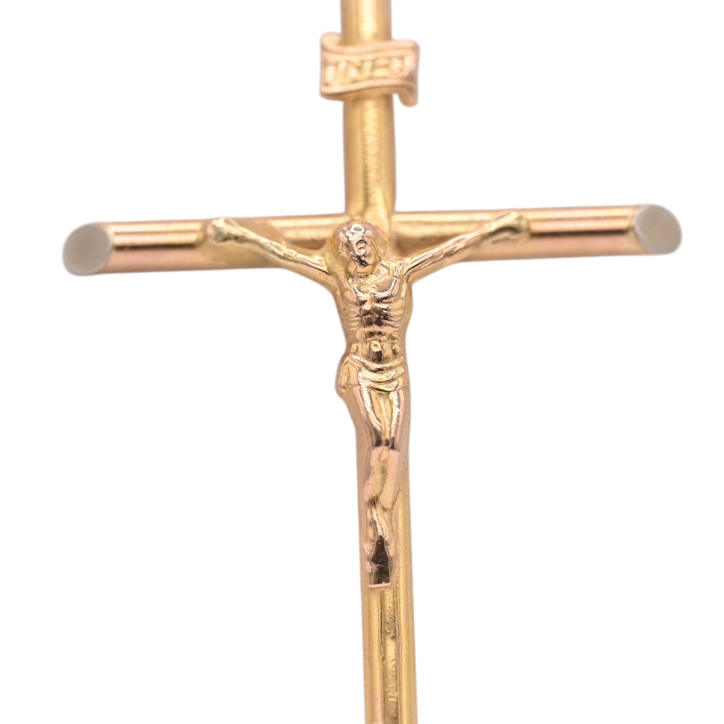 Large Tube Crucifix Pendant 14K Yellow Gold