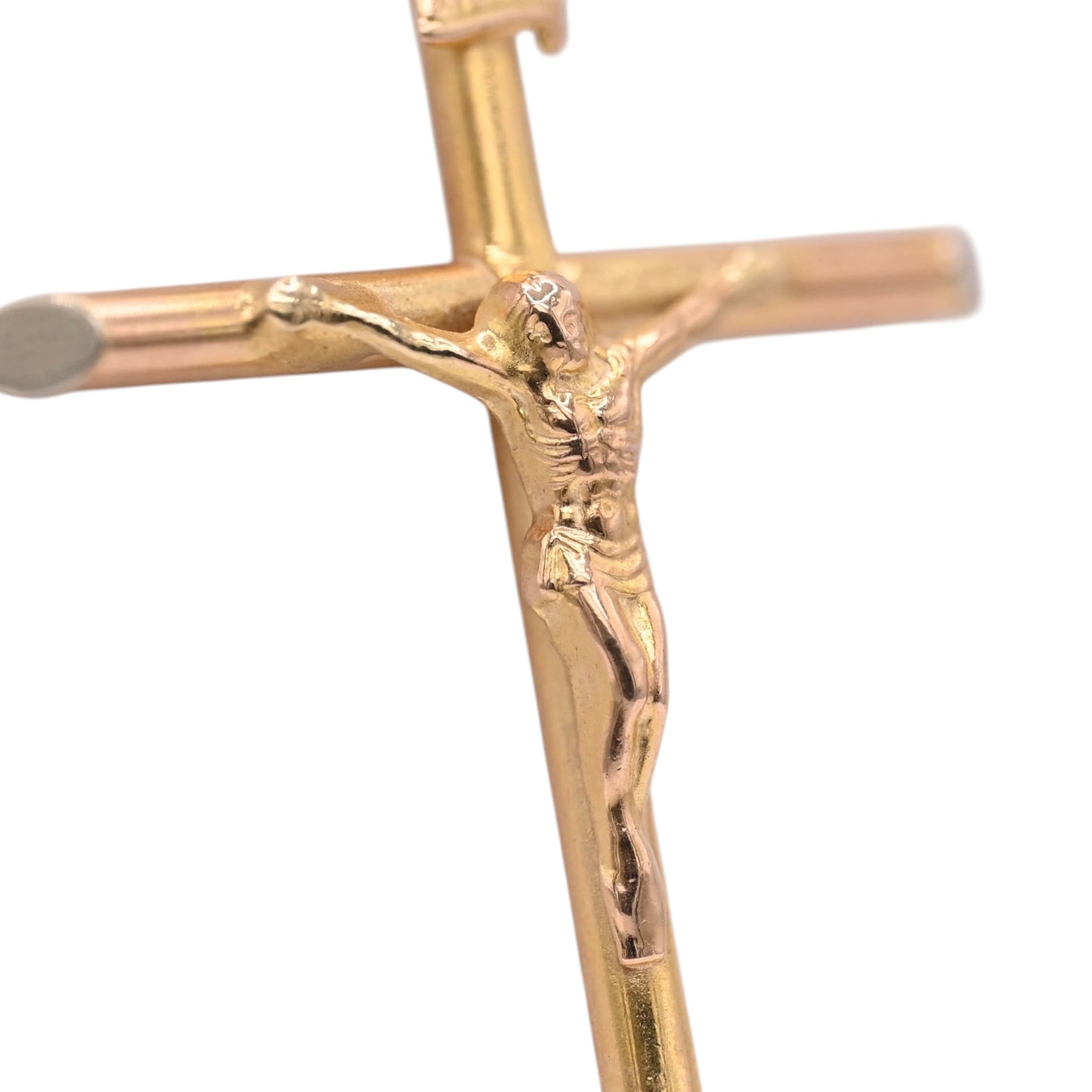 Large Tube Crucifix Pendant 14K Yellow Gold