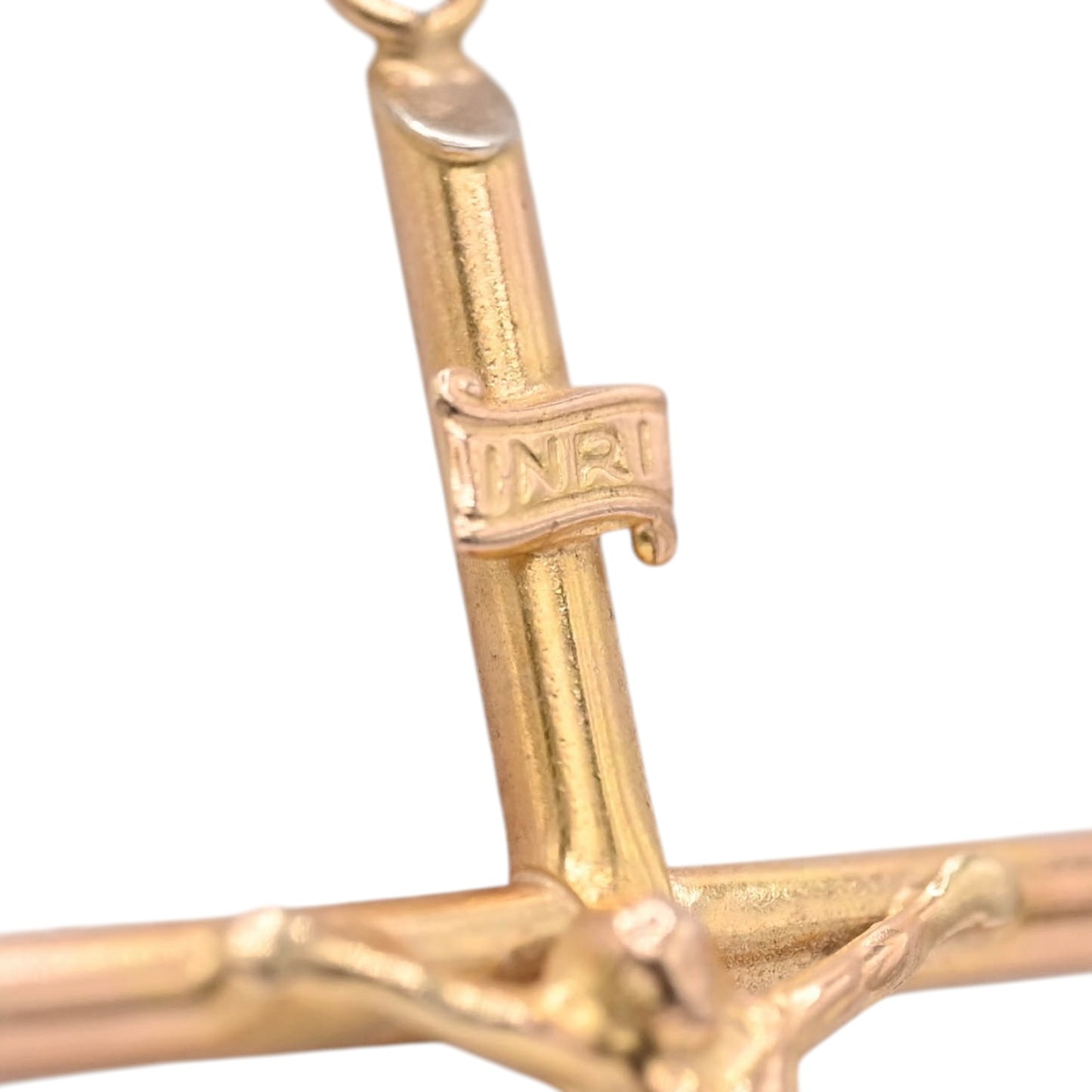 Large Tube Crucifix Pendant 14K Yellow Gold