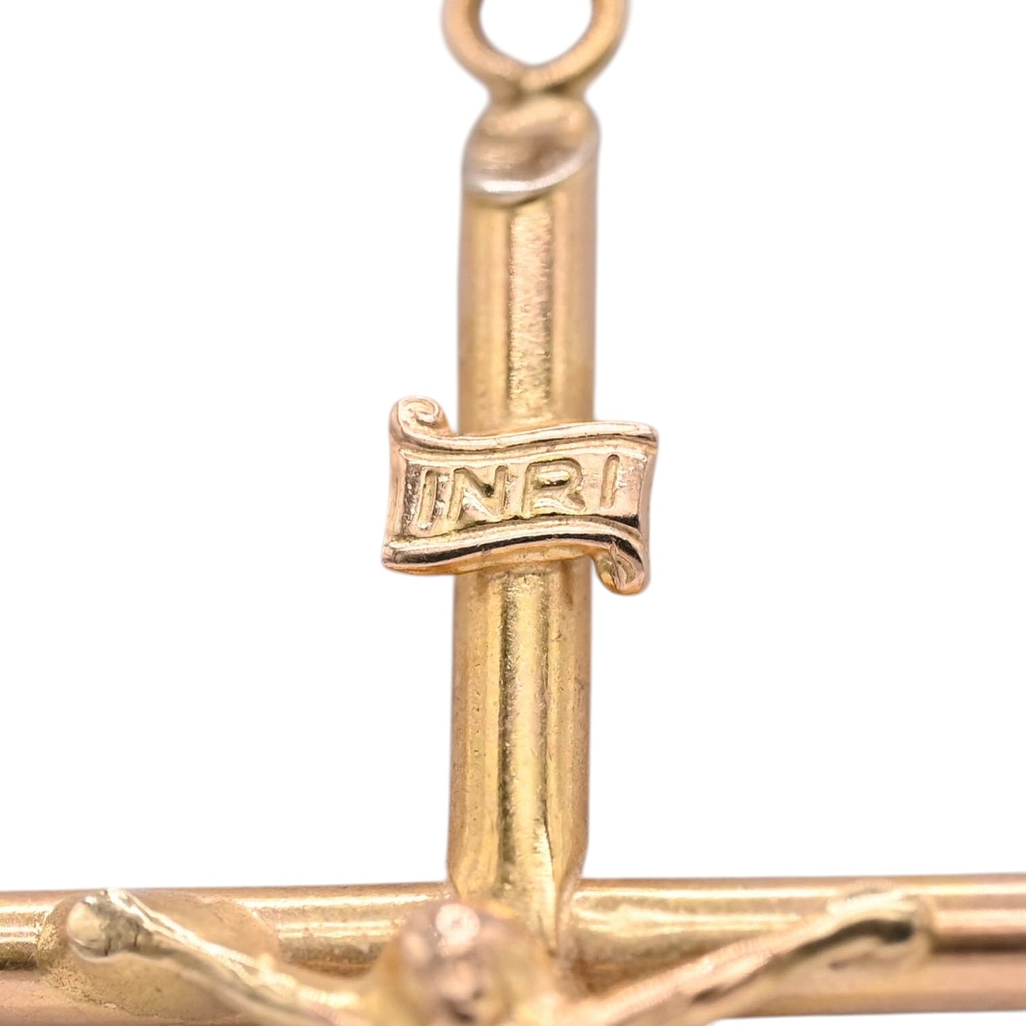 Large Tube Crucifix Pendant 14K Yellow Gold