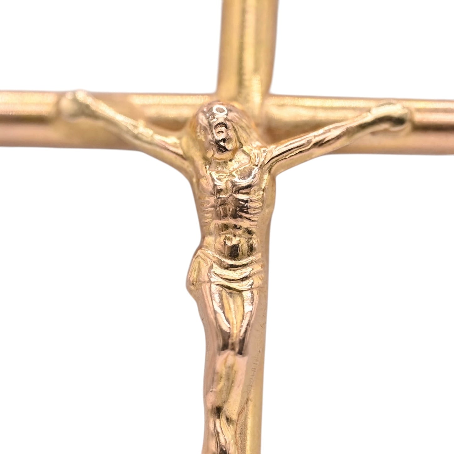 Large Tube Crucifix Pendant 14K Yellow Gold