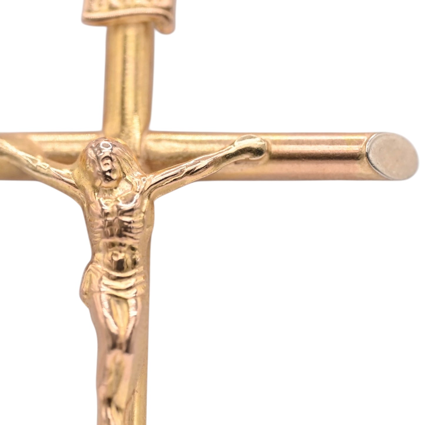 Large Tube Crucifix Pendant 14K Yellow Gold