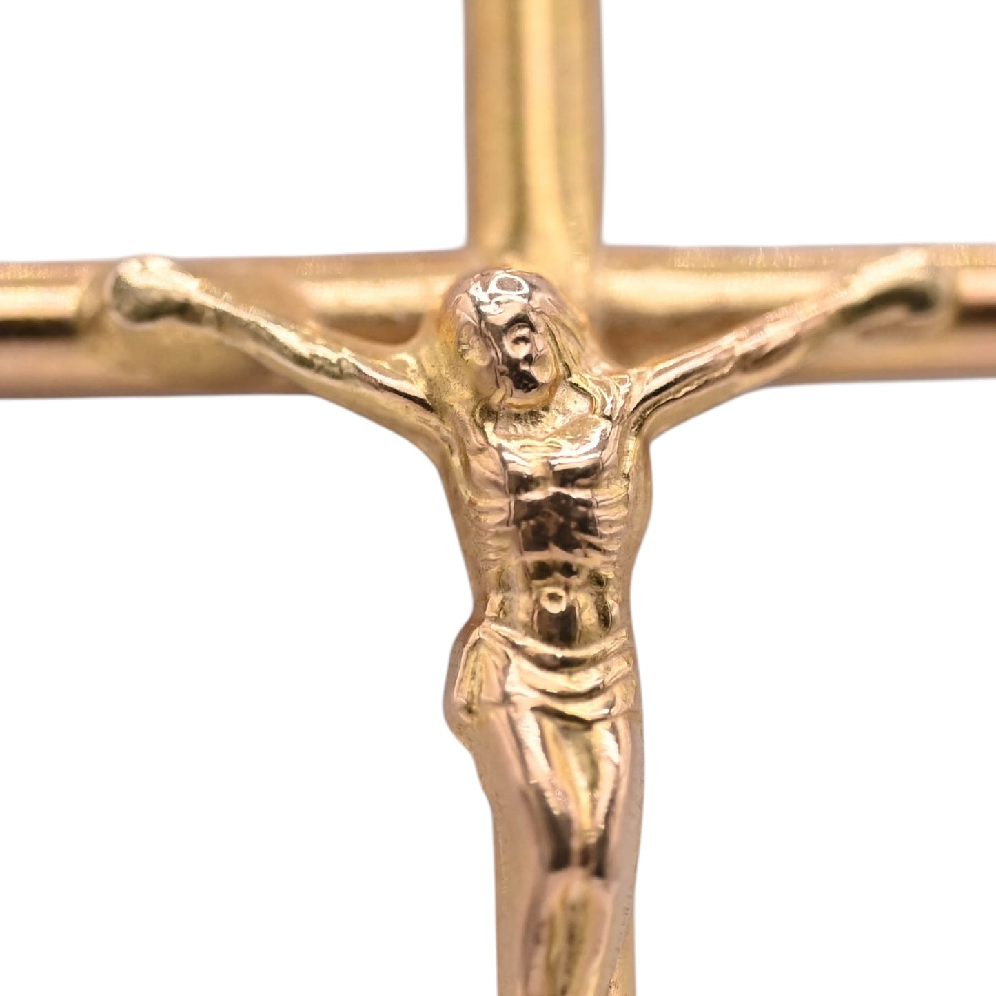 Large Tube Crucifix Pendant 14K Yellow Gold