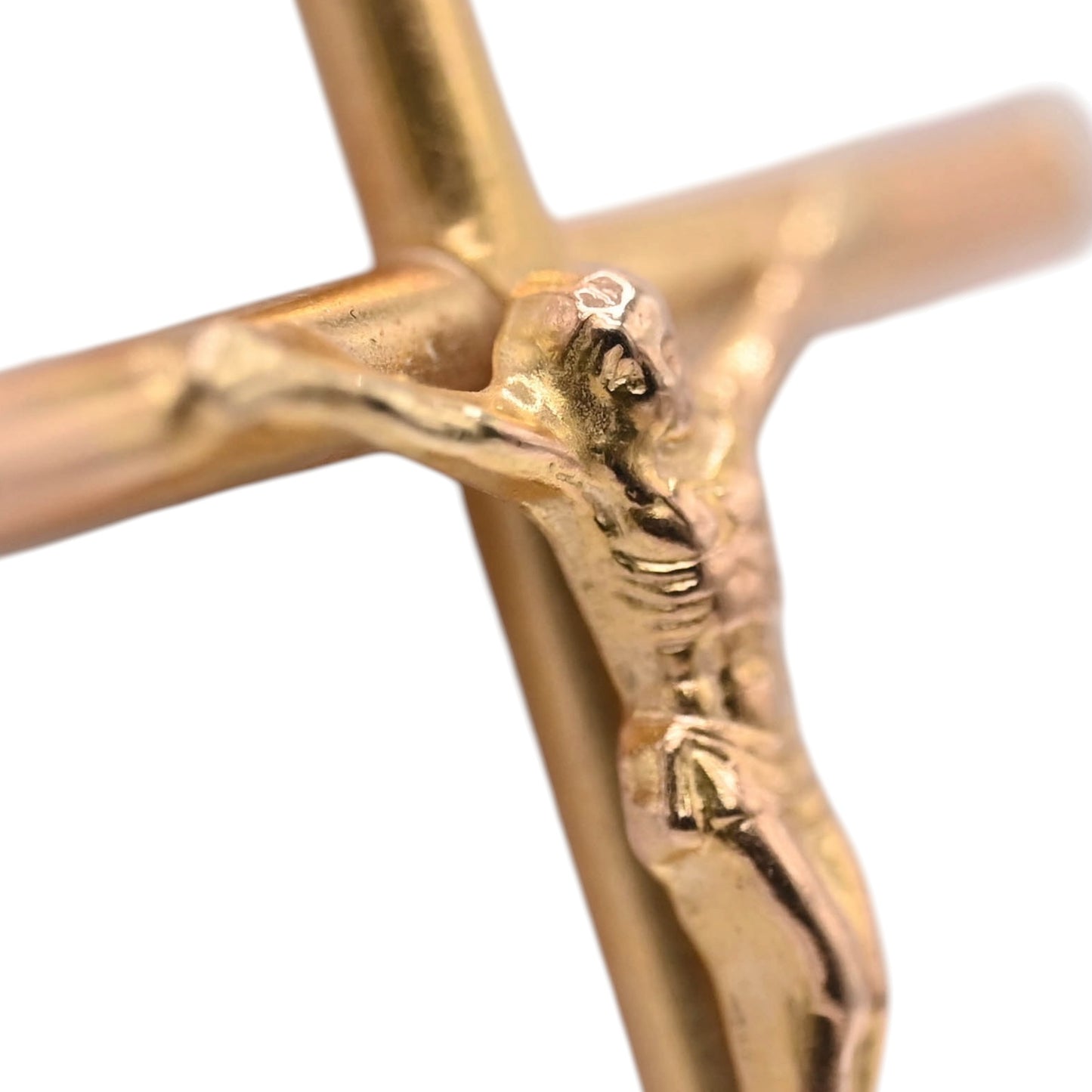 Large Tube Crucifix Pendant 14K Yellow Gold