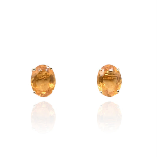 Oval Citrine Basket Set Earrings 14K Yellow Gold with Butterfly Backs