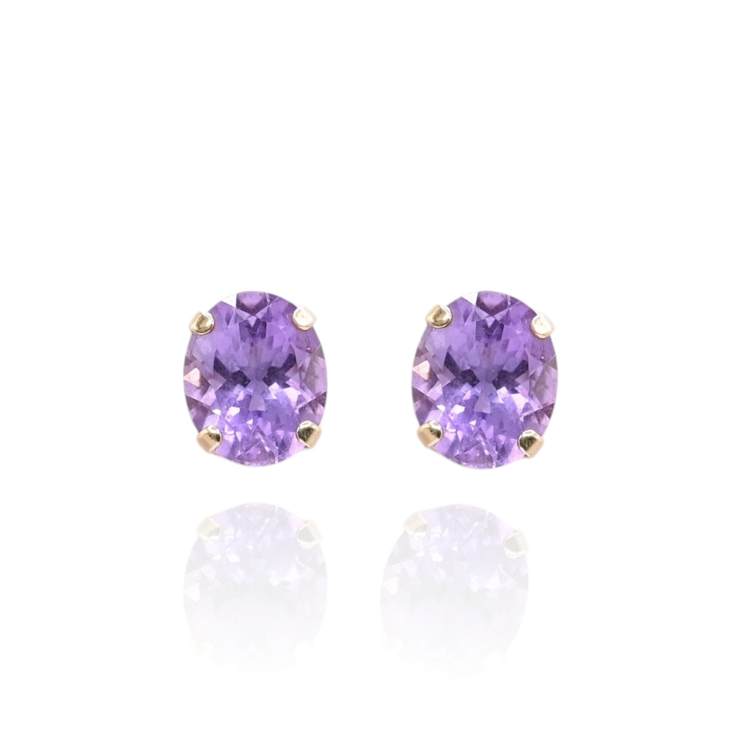 Oval Amethyst Basket Set Earrings 14K Yellow Gold with Butterfly Backs