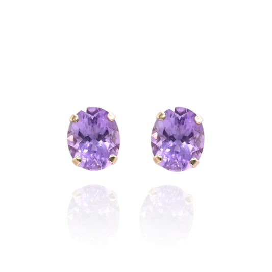 Oval Amethyst Basket Set Earrings 14K Yellow Gold with Butterfly Backs