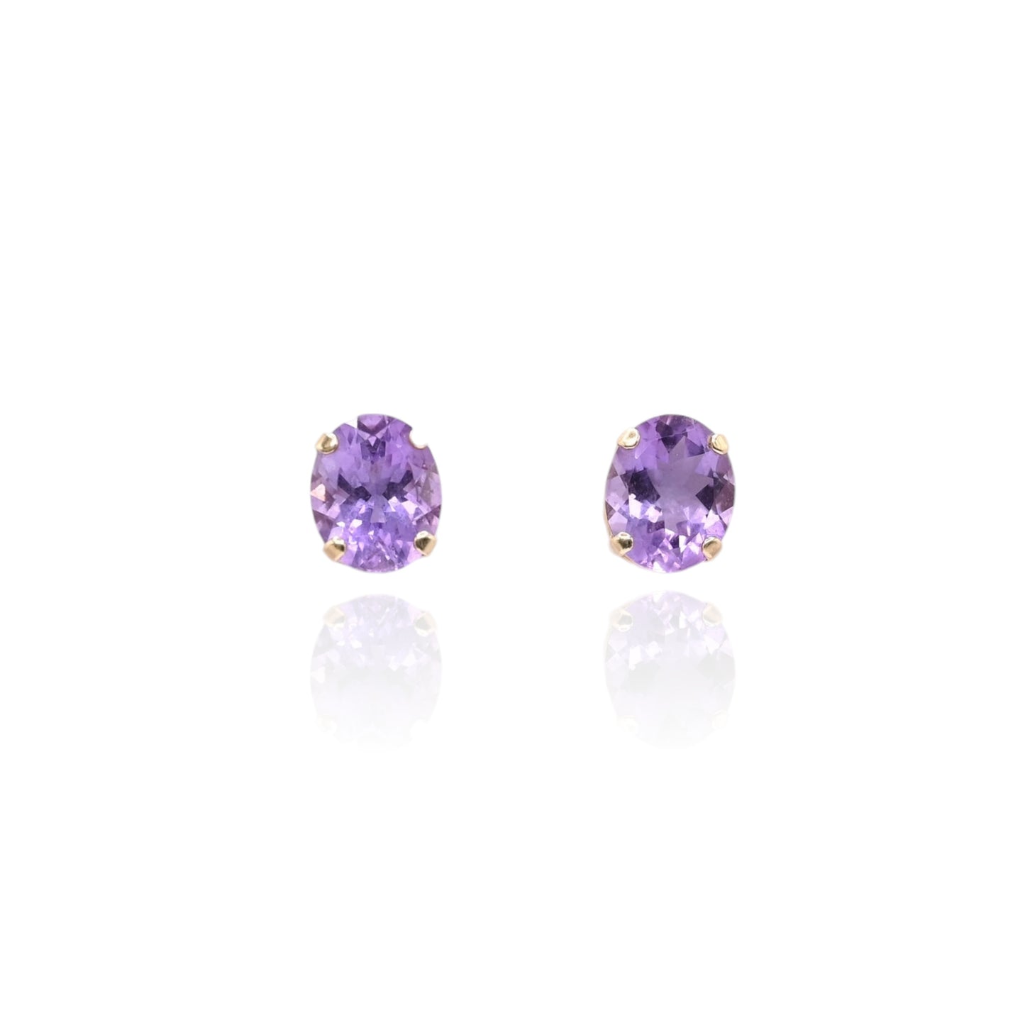 Oval Amethyst Basket Set Earrings 14K Yellow Gold with Butterfly Backs
