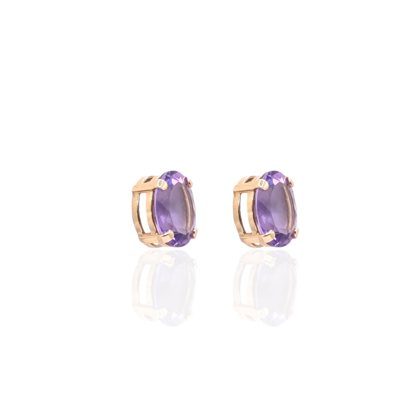 Oval Amethyst Basket Set Earrings 14K Yellow Gold with Butterfly Backs