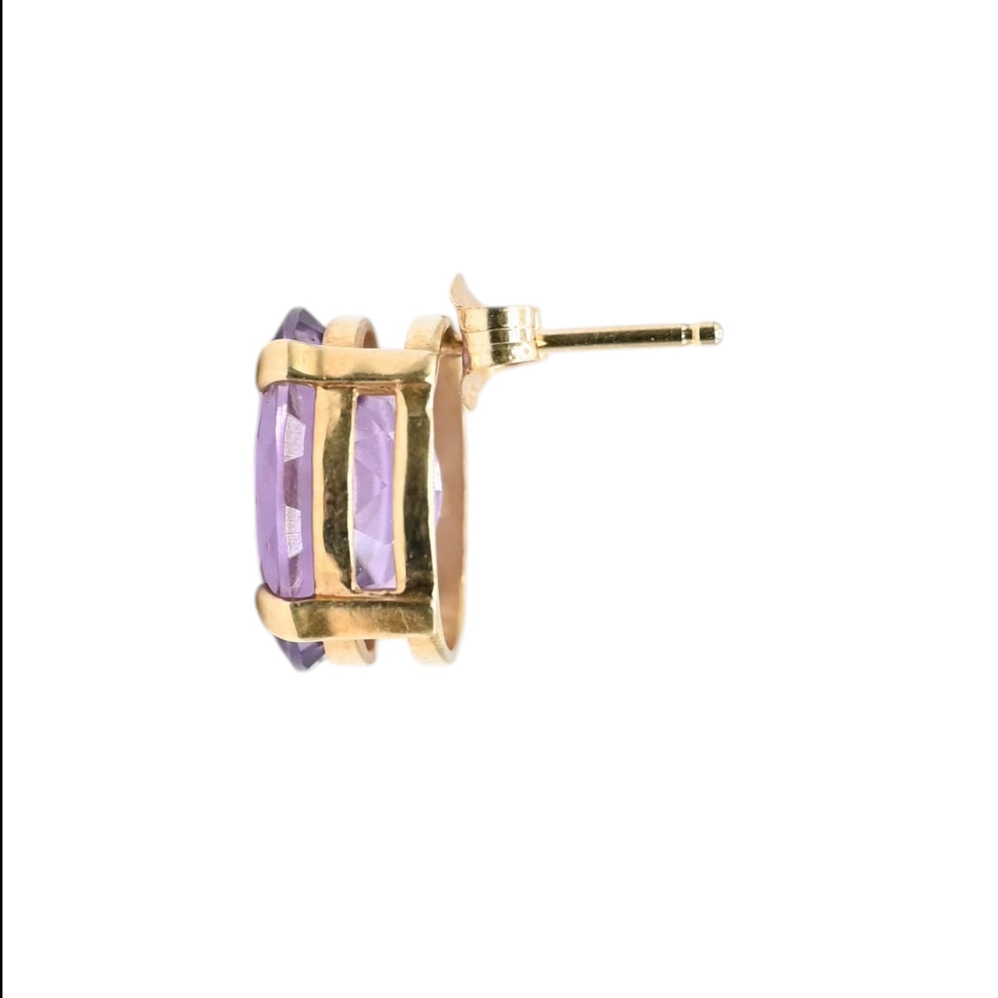 Oval Amethyst Basket Set Earrings 14K Yellow Gold with Butterfly Backs