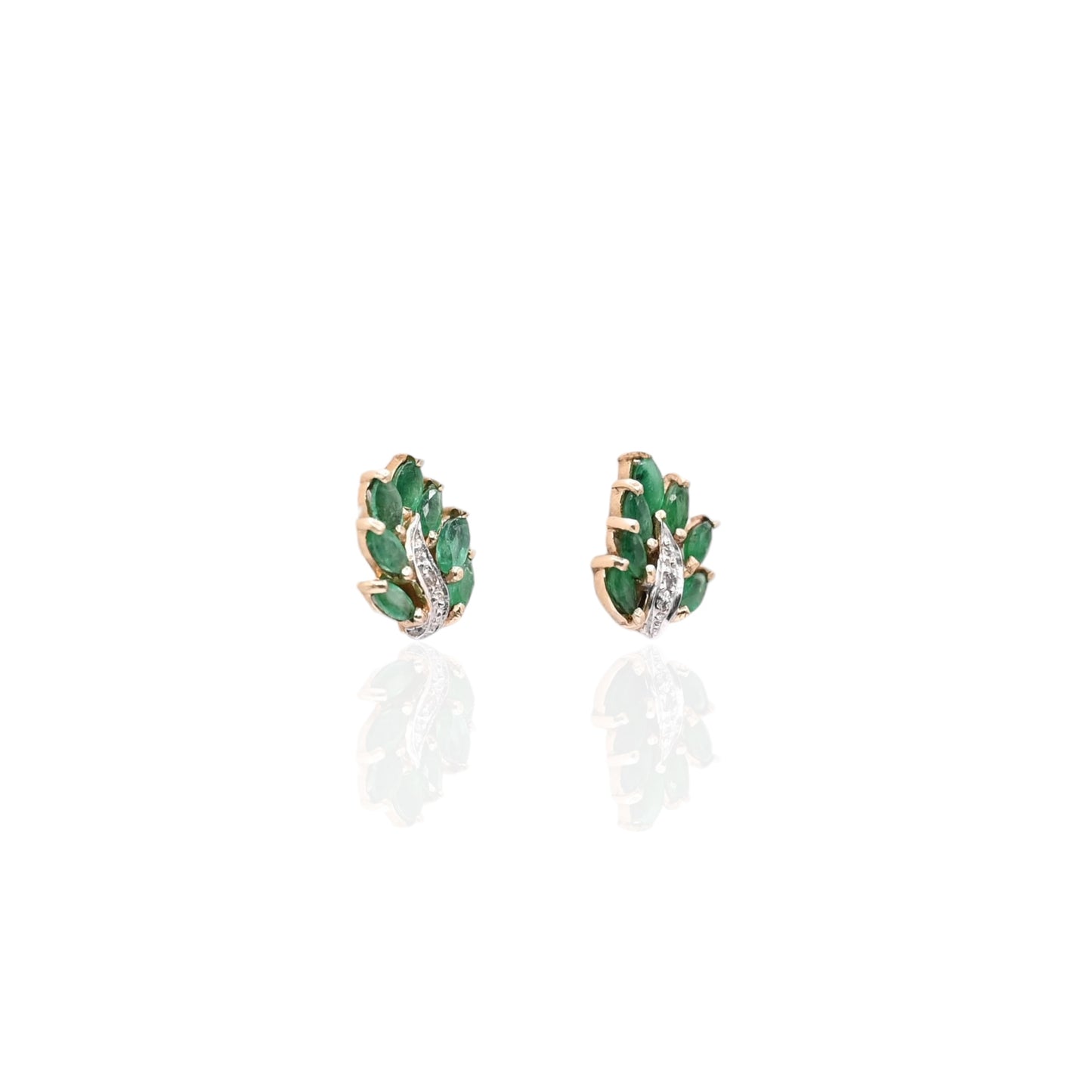 Marquise Emerald Leaf Earrings and Accent Diamond 10K Yellow Gold with Butterfly Backs