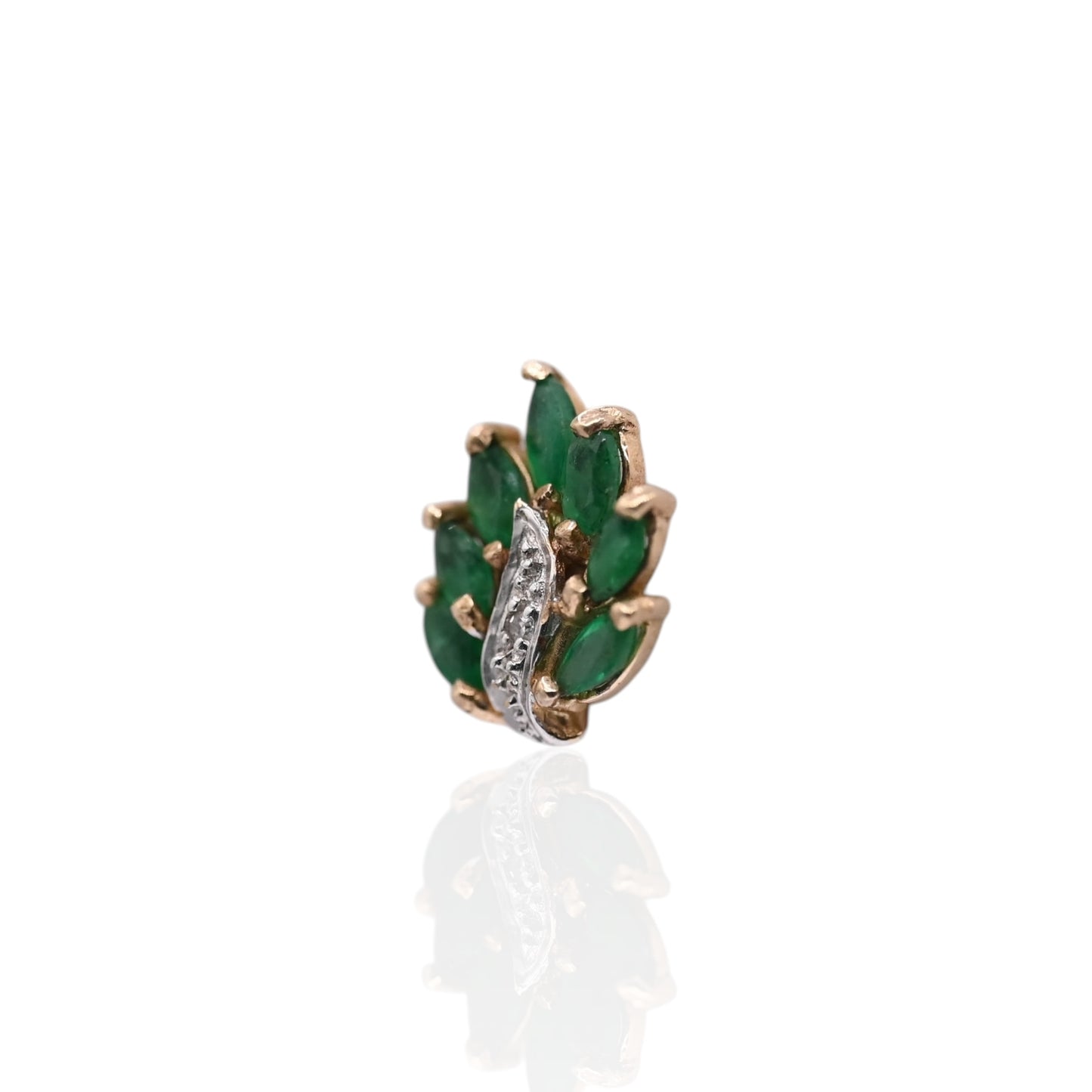 Marquise Emerald Leaf Earrings and Accent Diamond 10K Yellow Gold with Butterfly Backs