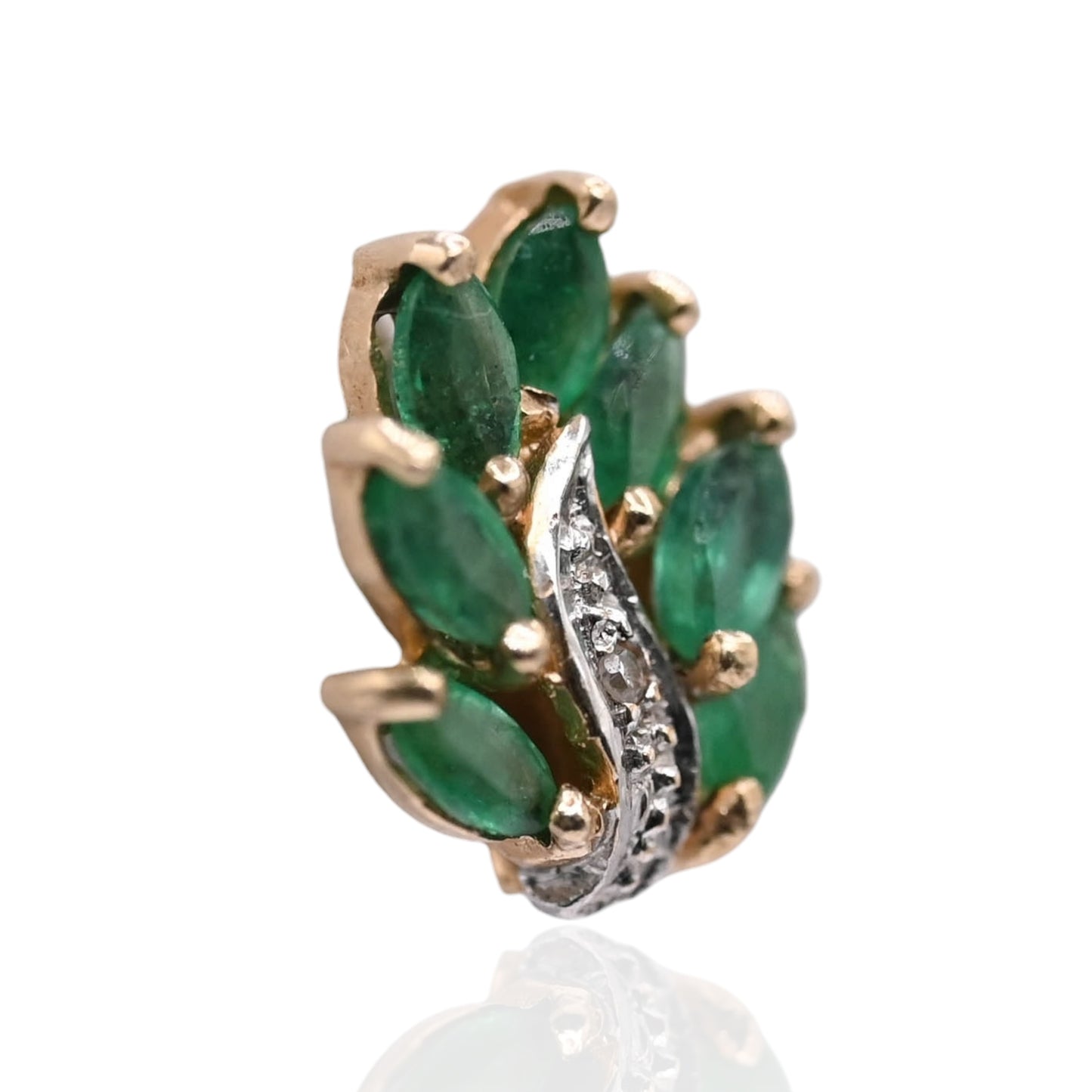 Marquise Emerald Leaf Earrings and Accent Diamond 10K Yellow Gold with Butterfly Backs