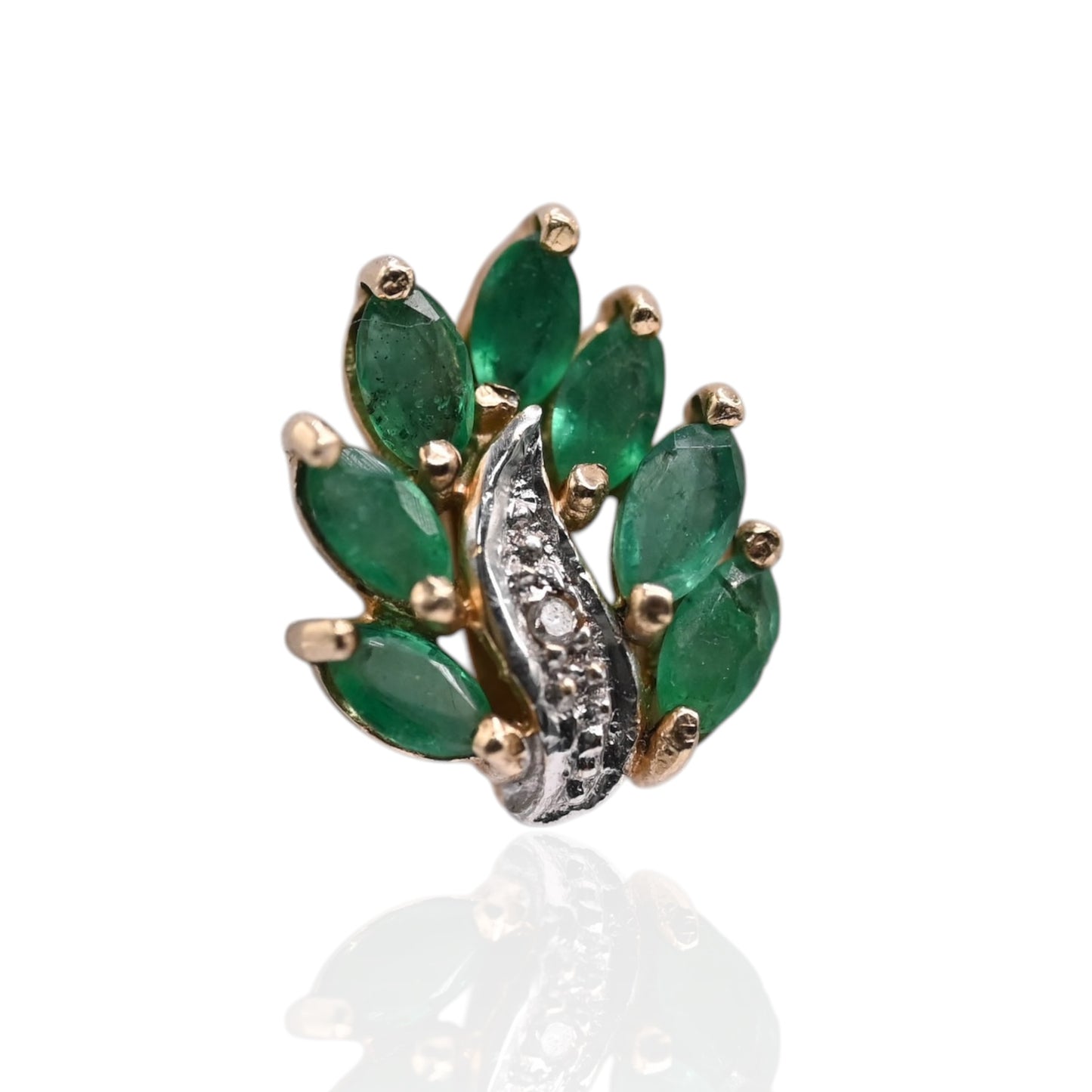 Marquise Emerald Leaf Earrings and Accent Diamond 10K Yellow Gold with Butterfly Backs