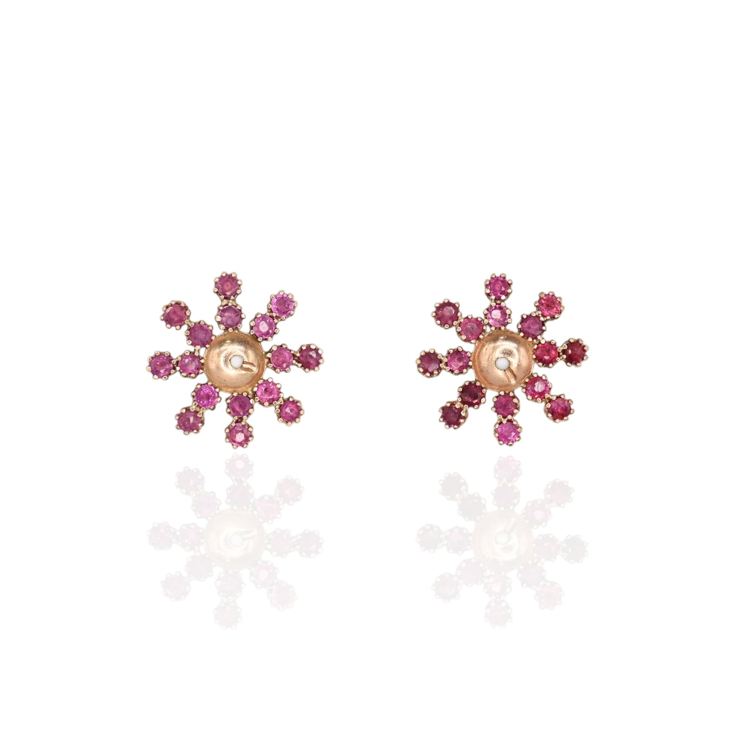 Ruby Flower Earrings with Accent Diamond and Ruby Jacket 14K Yellow Gold with Butterfly Backs