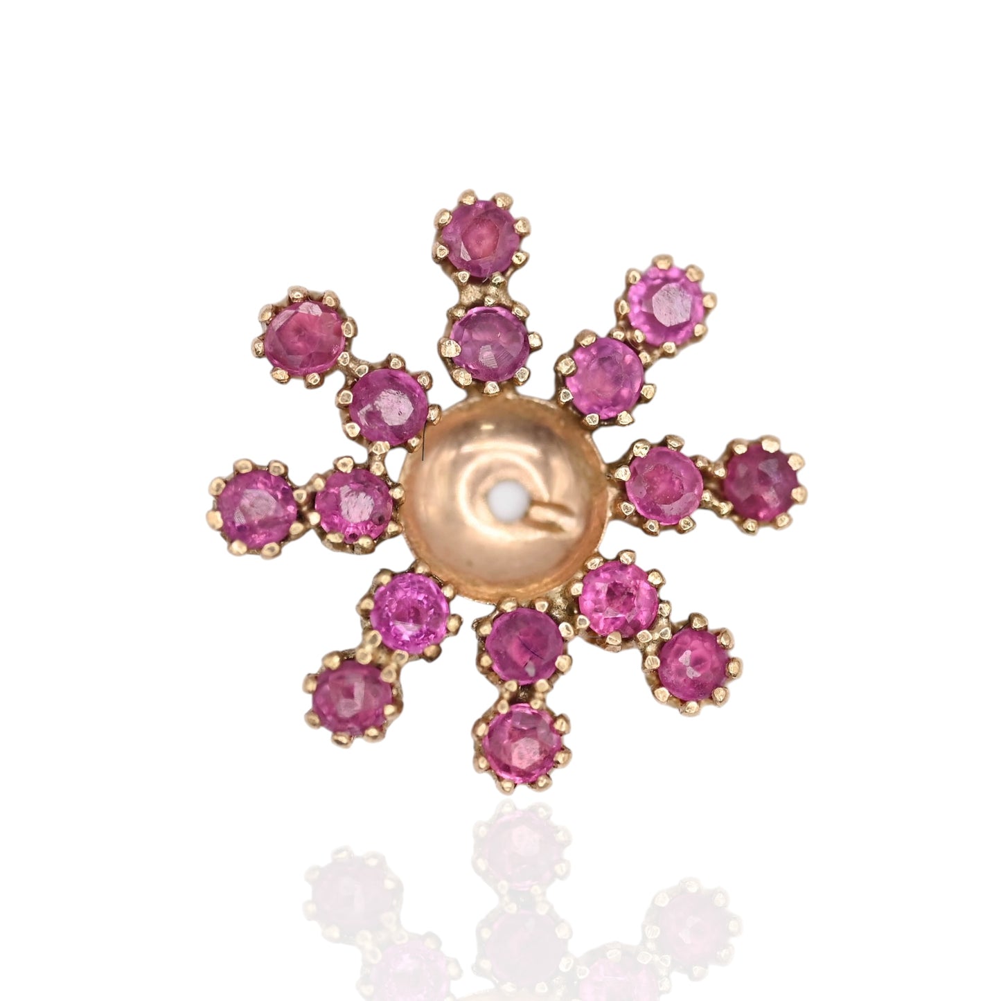 Ruby Flower Earrings with Accent Diamond and Ruby Jacket 14K Yellow Gold with Butterfly Backs