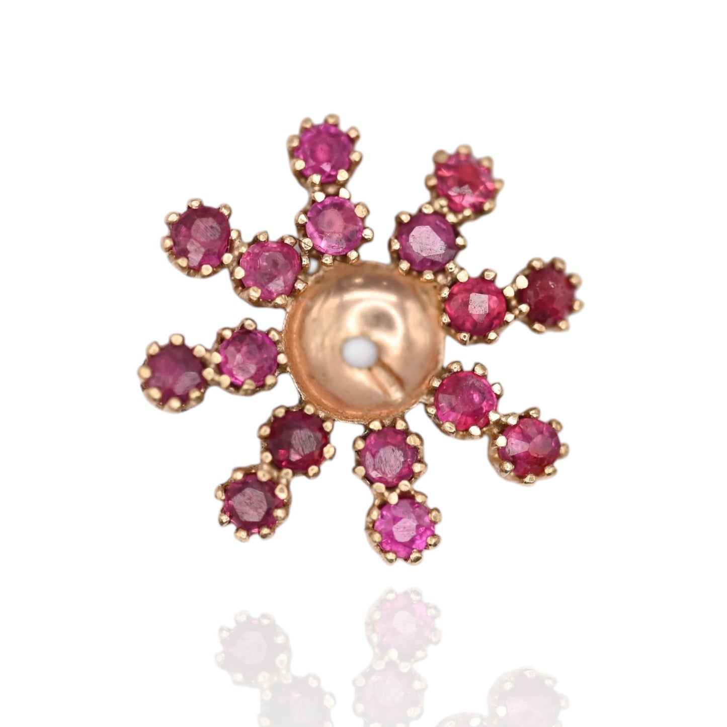 Ruby Flower Earrings with Accent Diamond and Ruby Jacket 14K Yellow Gold with Butterfly Backs