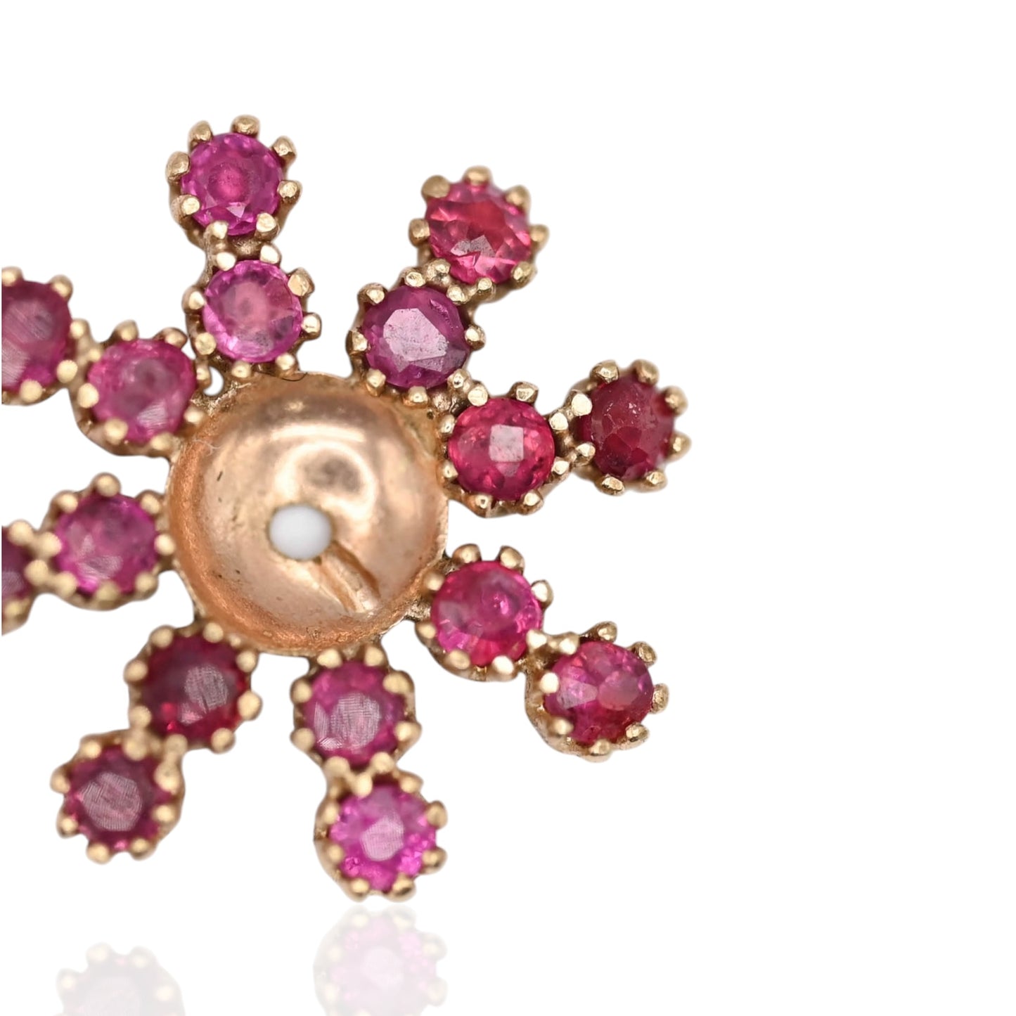 Ruby Flower Earrings with Accent Diamond and Ruby Jacket 14K Yellow Gold with Butterfly Backs