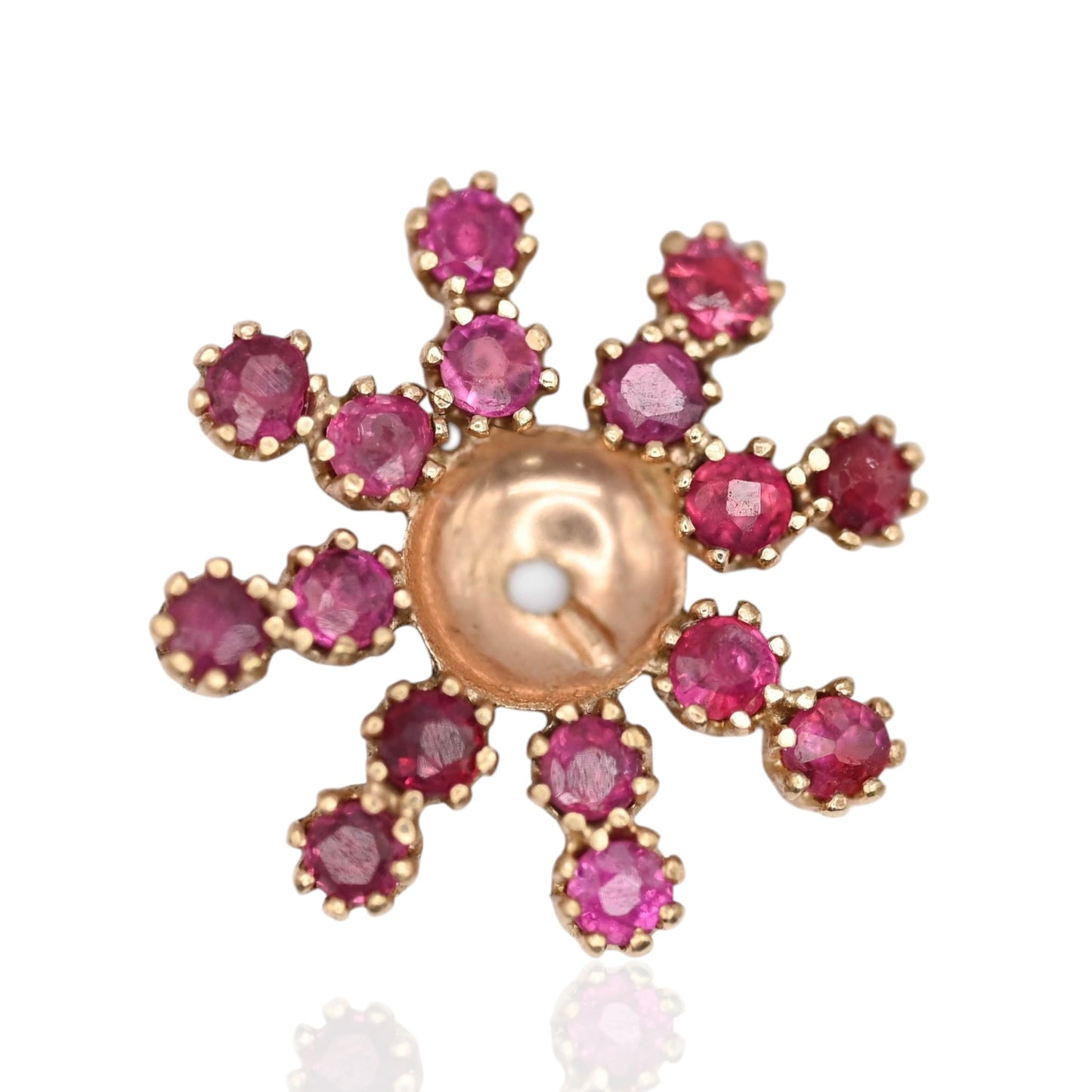 Ruby Flower Earrings with Accent Diamond and Ruby Jacket 14K Yellow Gold with Butterfly Backs