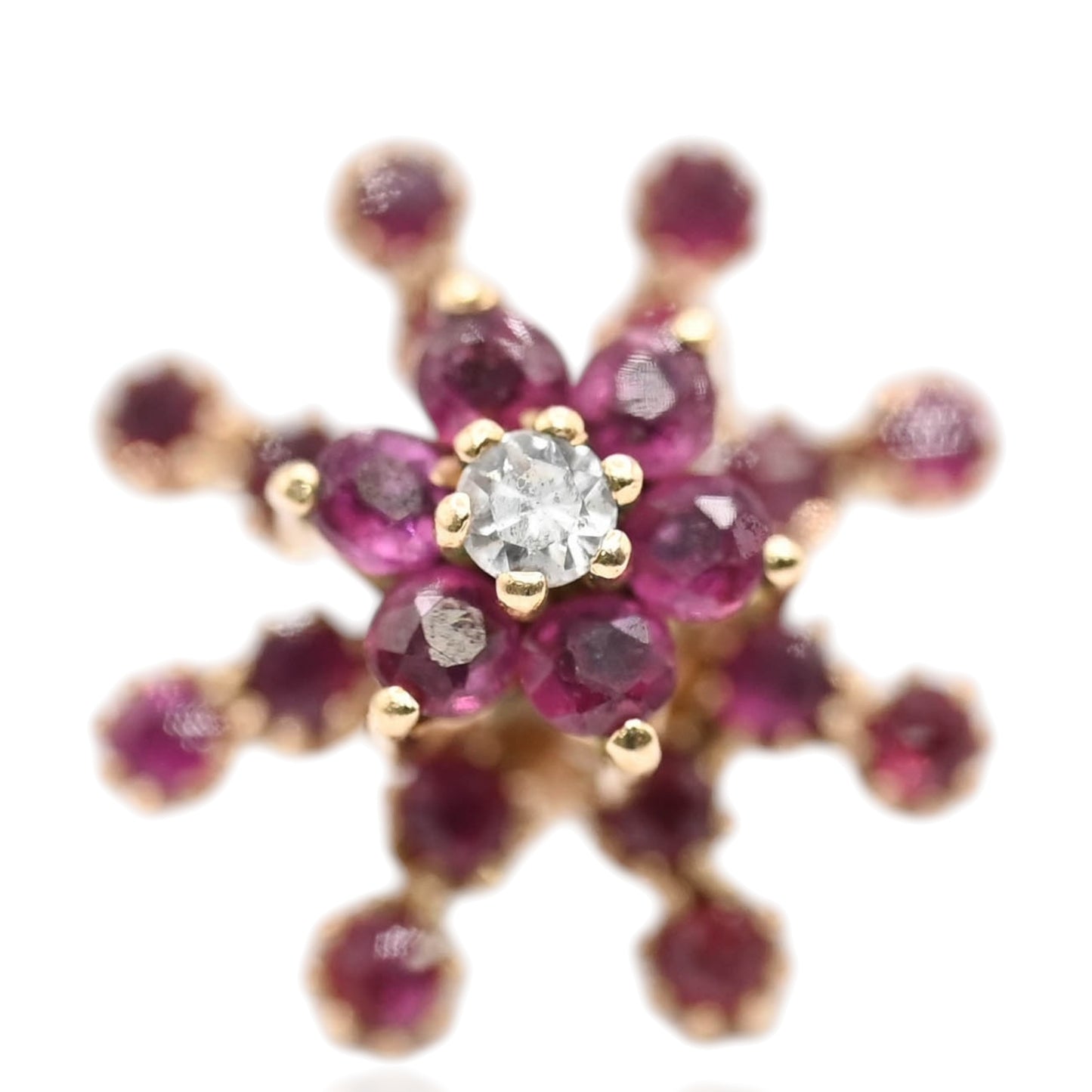 Ruby Flower Earrings with Accent Diamond and Ruby Jacket 14K Yellow Gold with Butterfly Backs