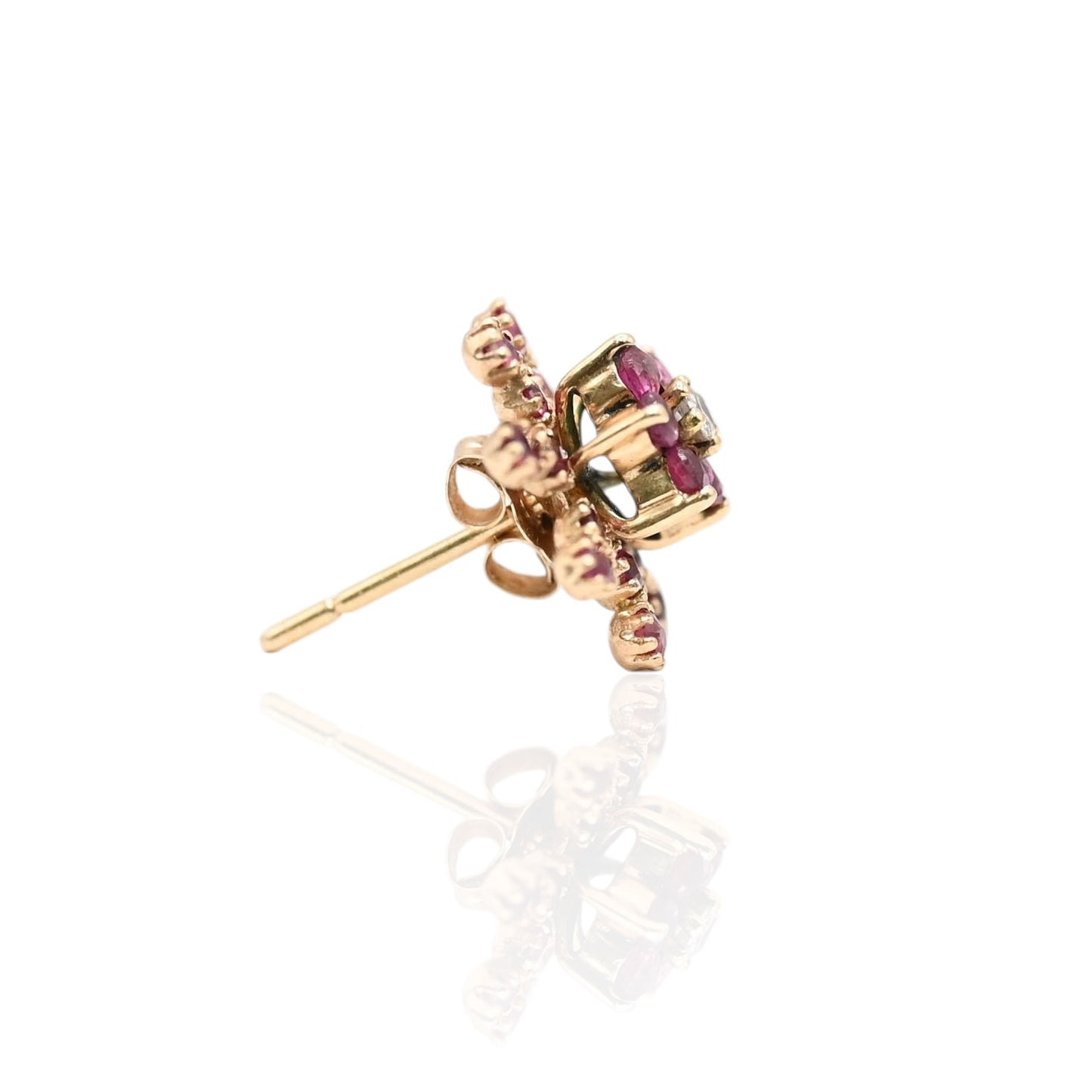 Ruby Flower Earrings with Accent Diamond and Ruby Jacket 14K Yellow Gold with Butterfly Backs