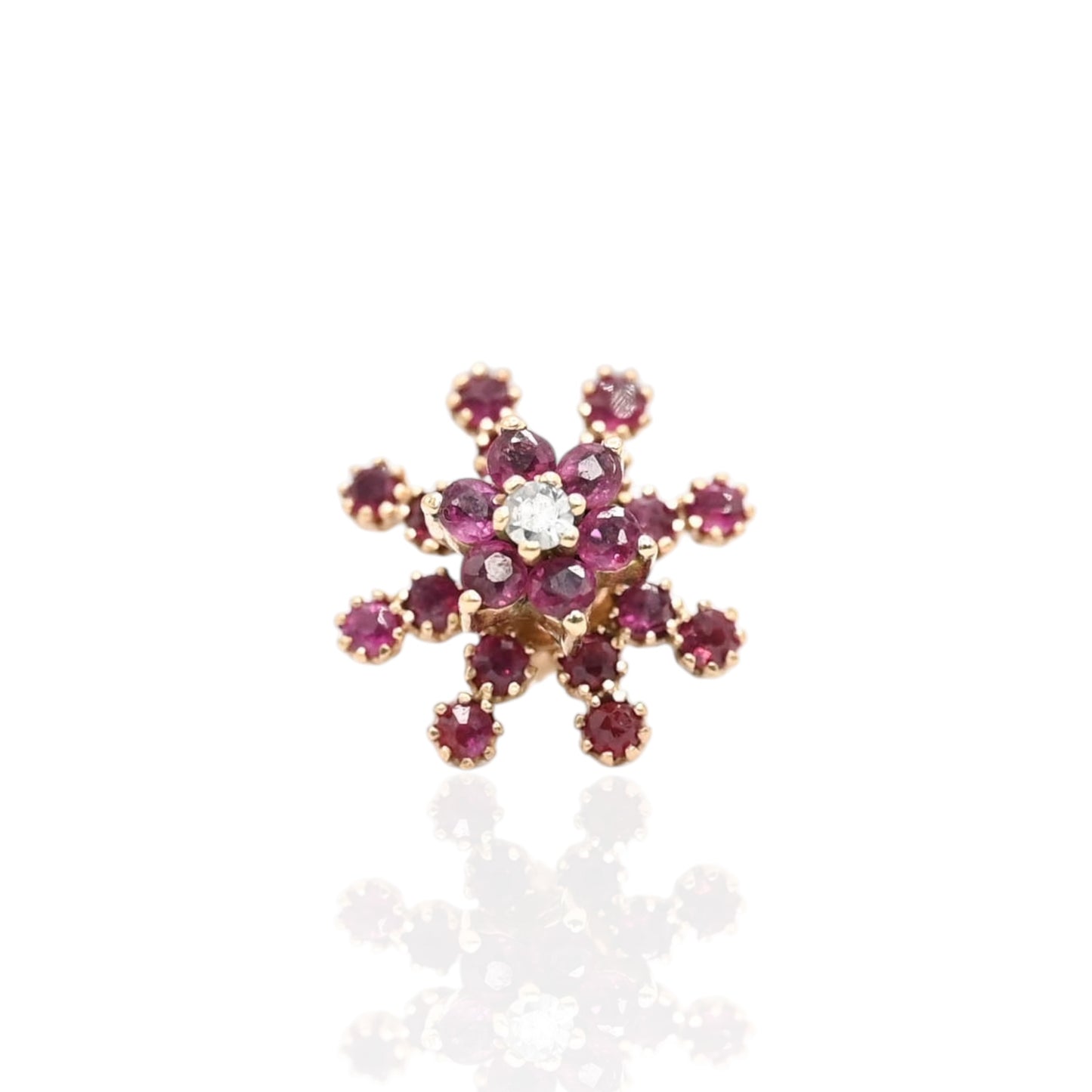 Ruby Flower Earrings with Accent Diamond and Ruby Jacket 14K Yellow Gold with Butterfly Backs