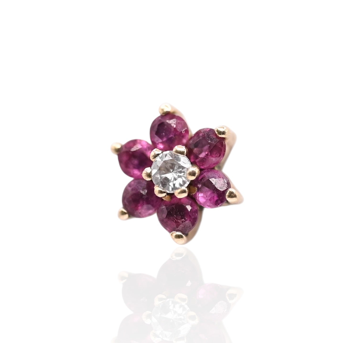 Ruby Flower Earrings with Accent Diamond and Ruby Jacket 14K Yellow Gold with Butterfly Backs