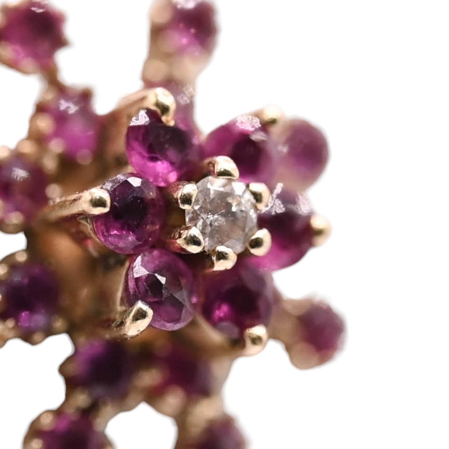 Ruby Flower Earrings with Accent Diamond and Ruby Jacket 14K Yellow Gold with Butterfly Backs