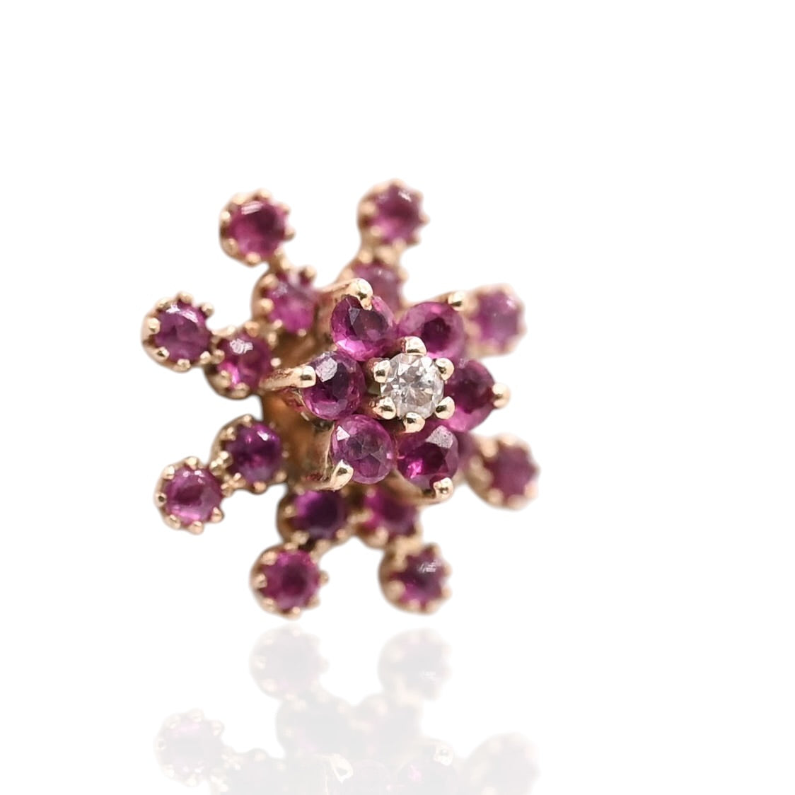 Ruby Flower Earrings with Accent Diamond and Ruby Jacket 14K Yellow Gold with Butterfly Backs