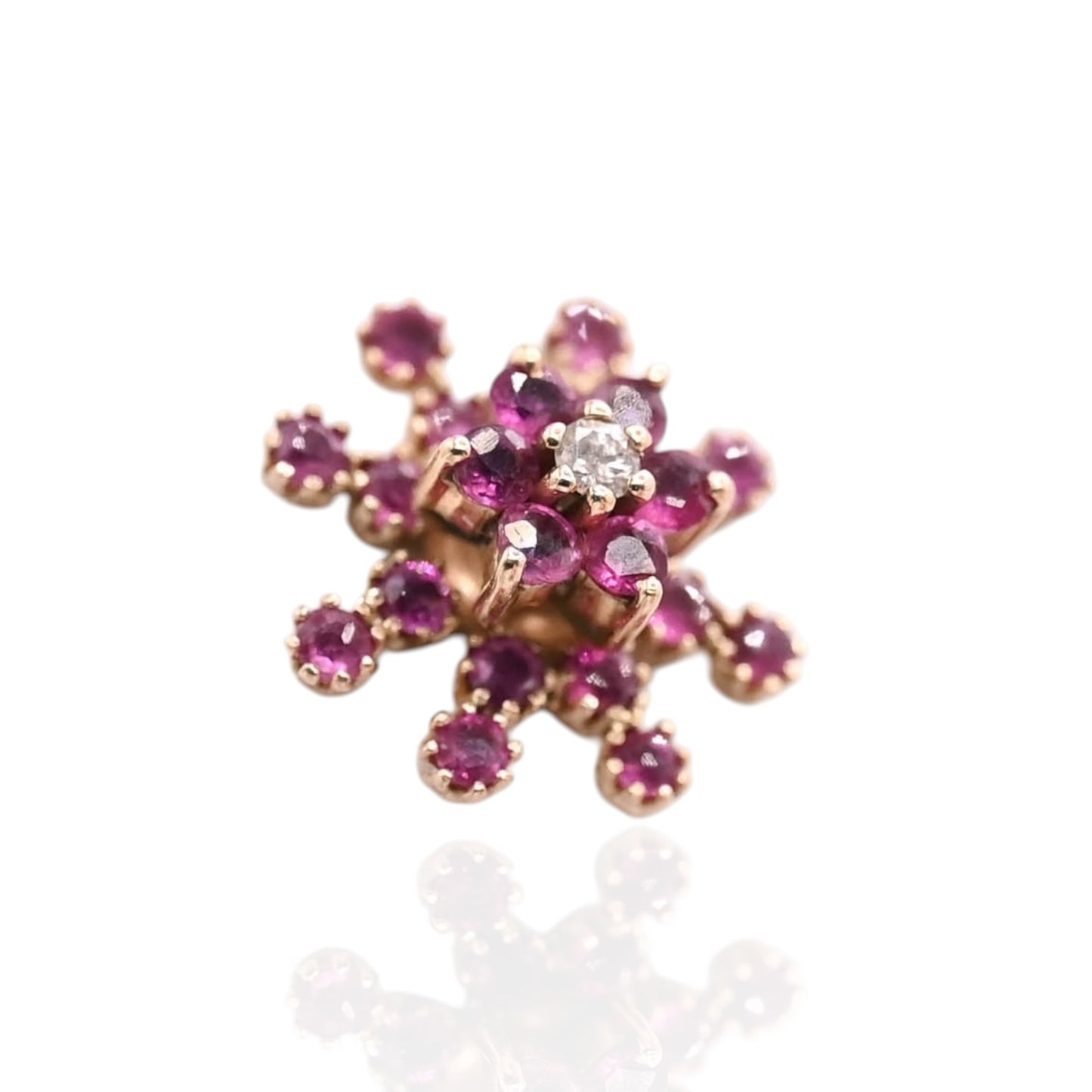 Ruby Flower Earrings with Accent Diamond and Ruby Jacket 14K Yellow Gold with Butterfly Backs