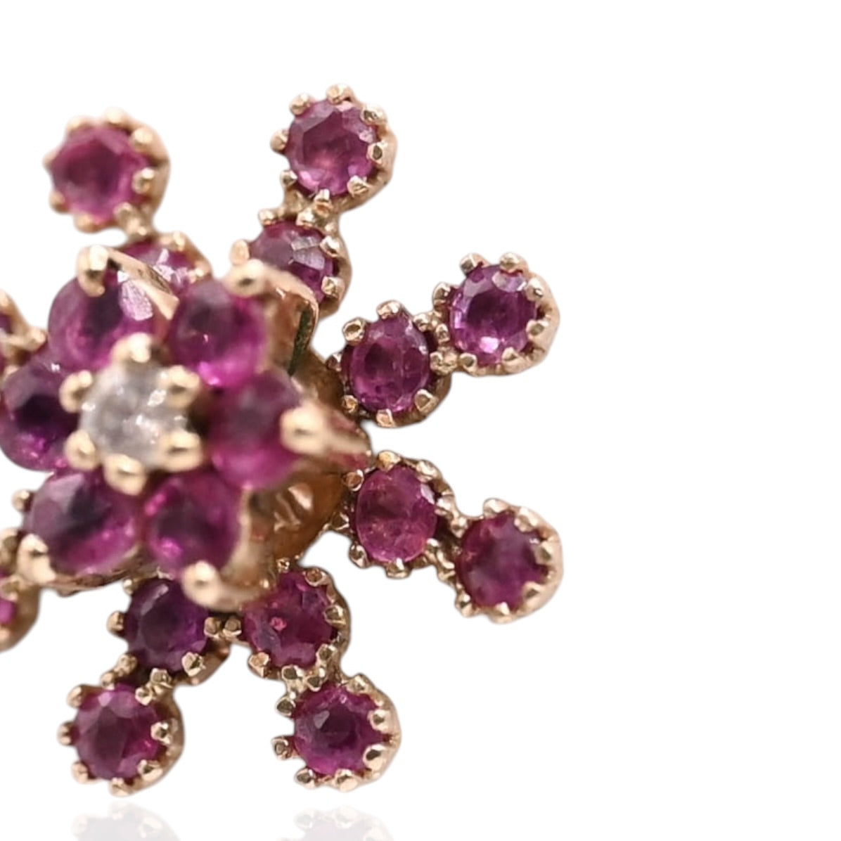 Ruby Flower Earrings with Accent Diamond and Ruby Jacket 14K Yellow Gold with Butterfly Backs