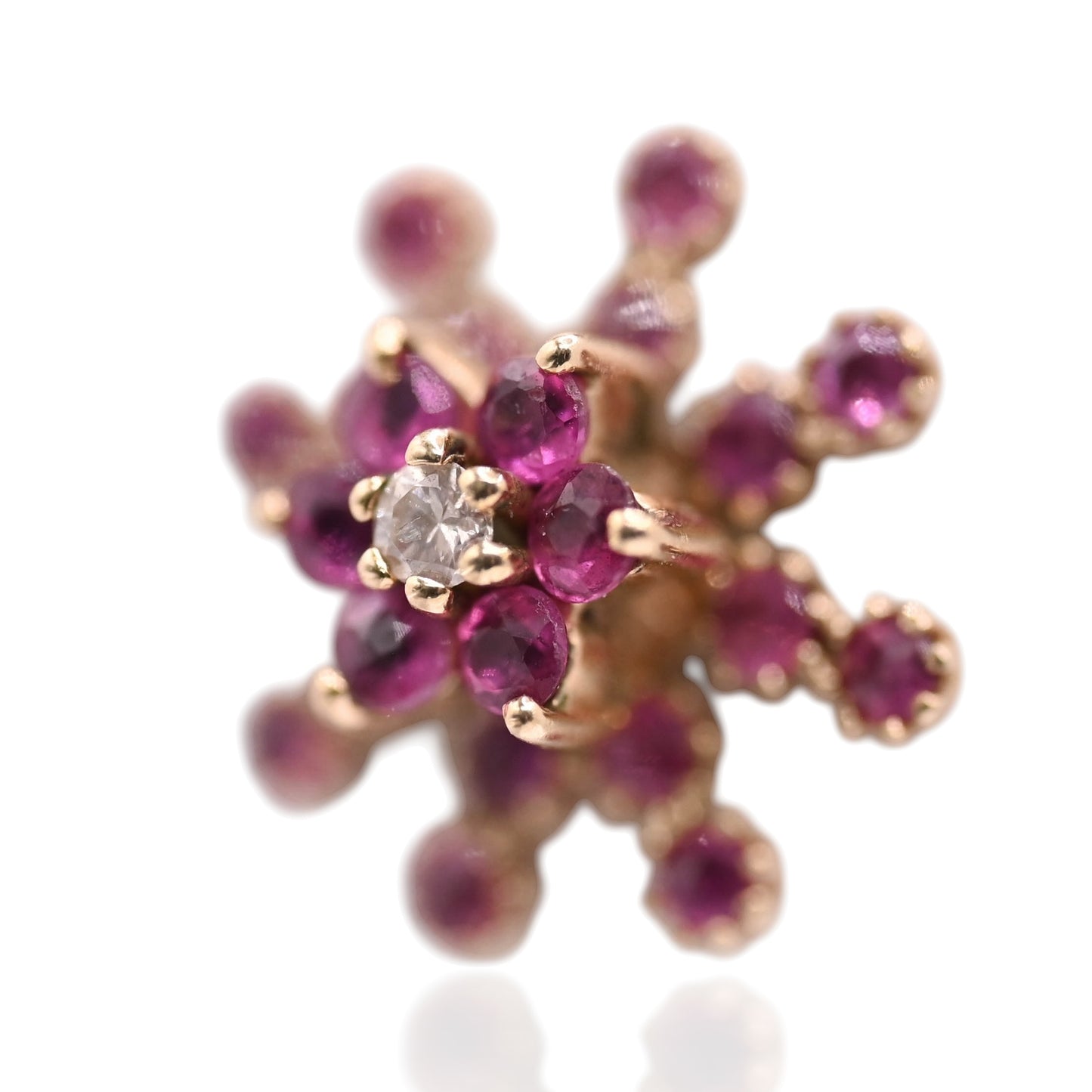 Ruby Flower Earrings with Accent Diamond and Ruby Jacket 14K Yellow Gold with Butterfly Backs